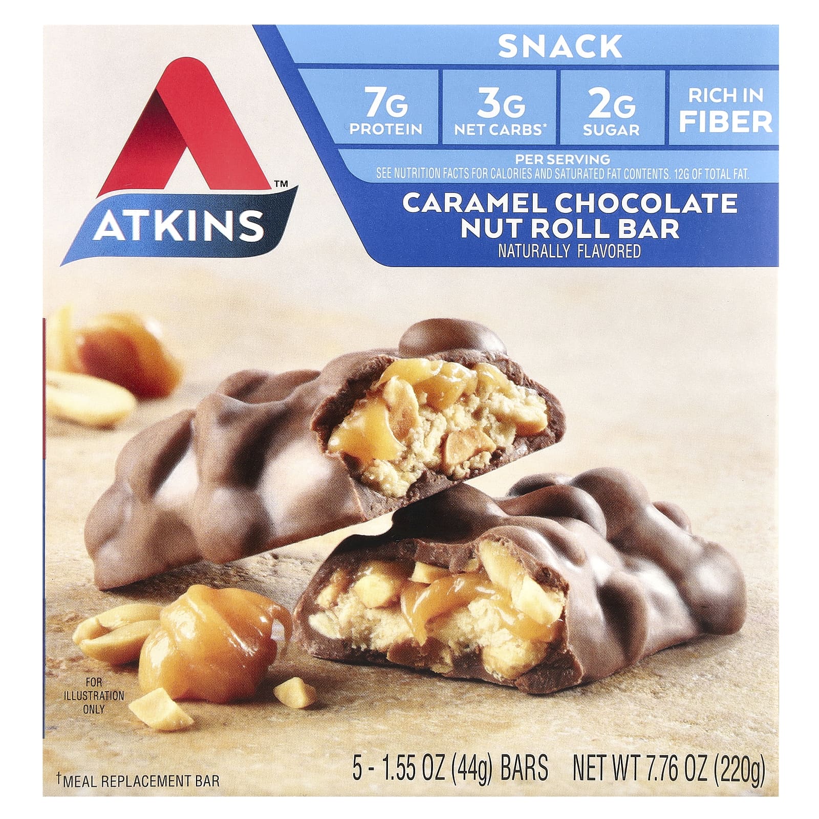 Atkins батончик для перекуса шоколадно-карамельный батончик с орехами 5 штук по 44 г 155 унции 1890₽