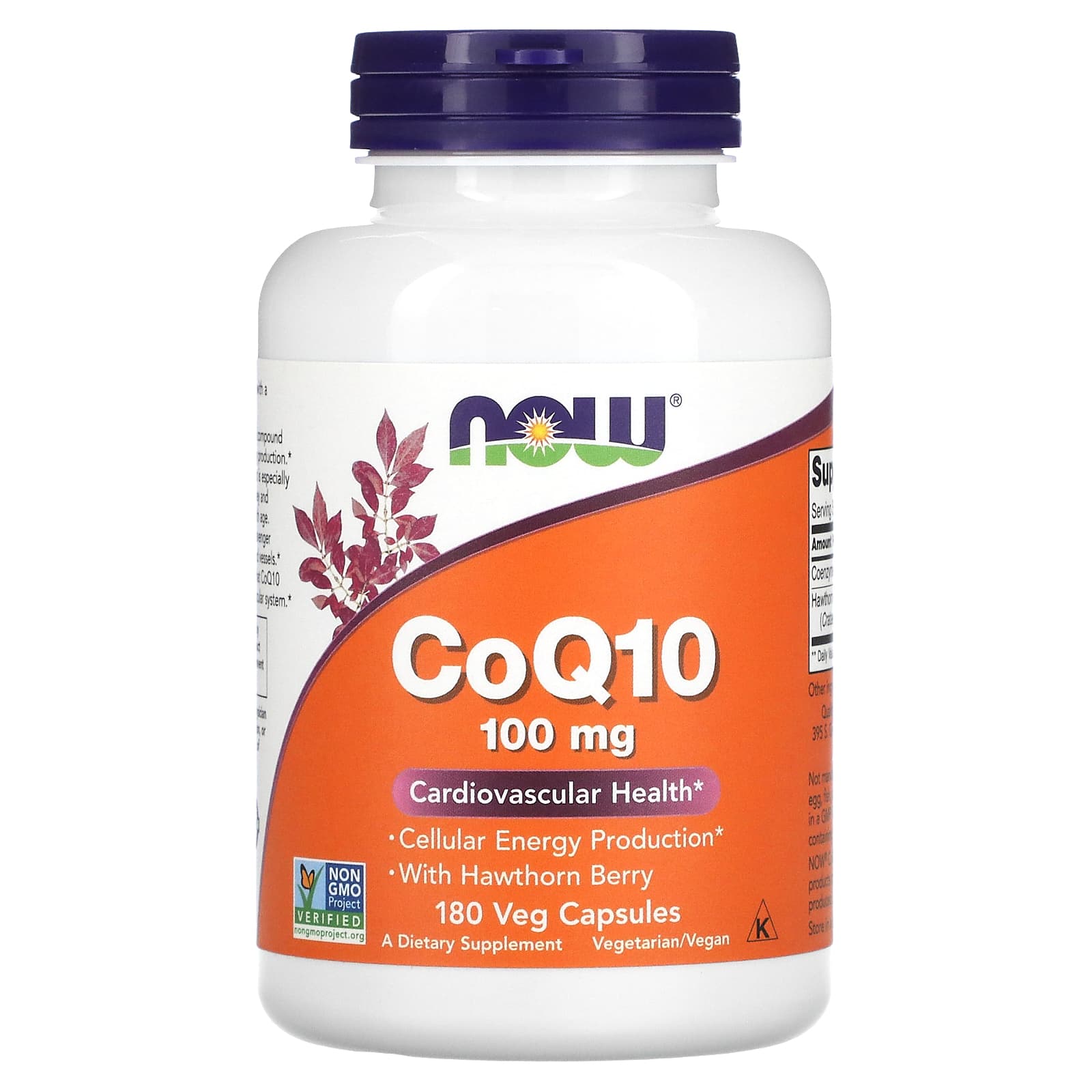 NOW Foods CoQ10 с ягодами боярышника 100 мг 180 растительных капсул 8390₽