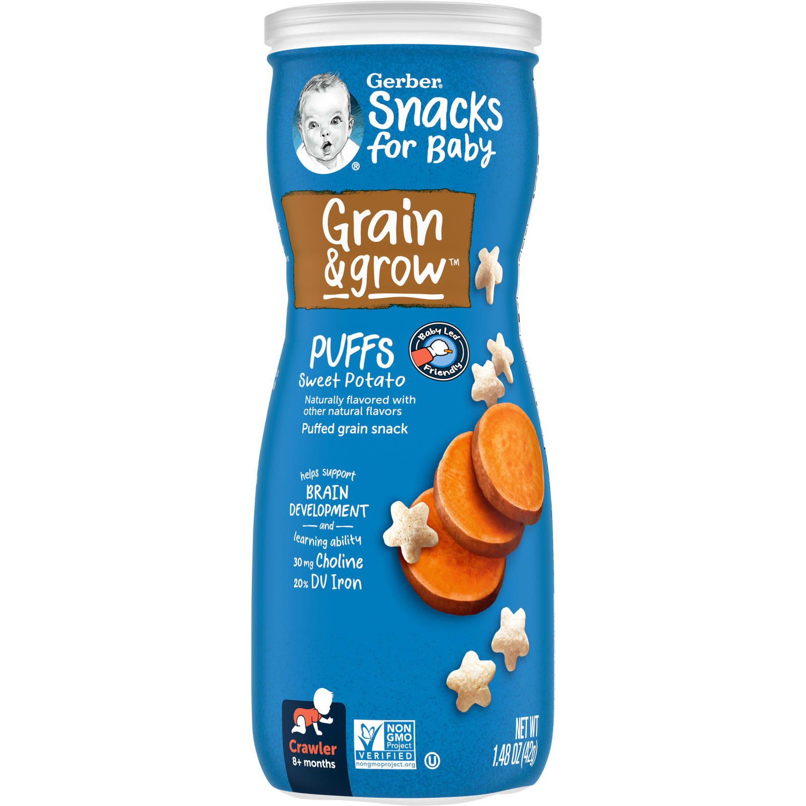 Gerber Snacks for Baby Grain - Grow Puffs воздушные закуски для детей от 8 месяцев батат 42 г 148 унции 1490₽