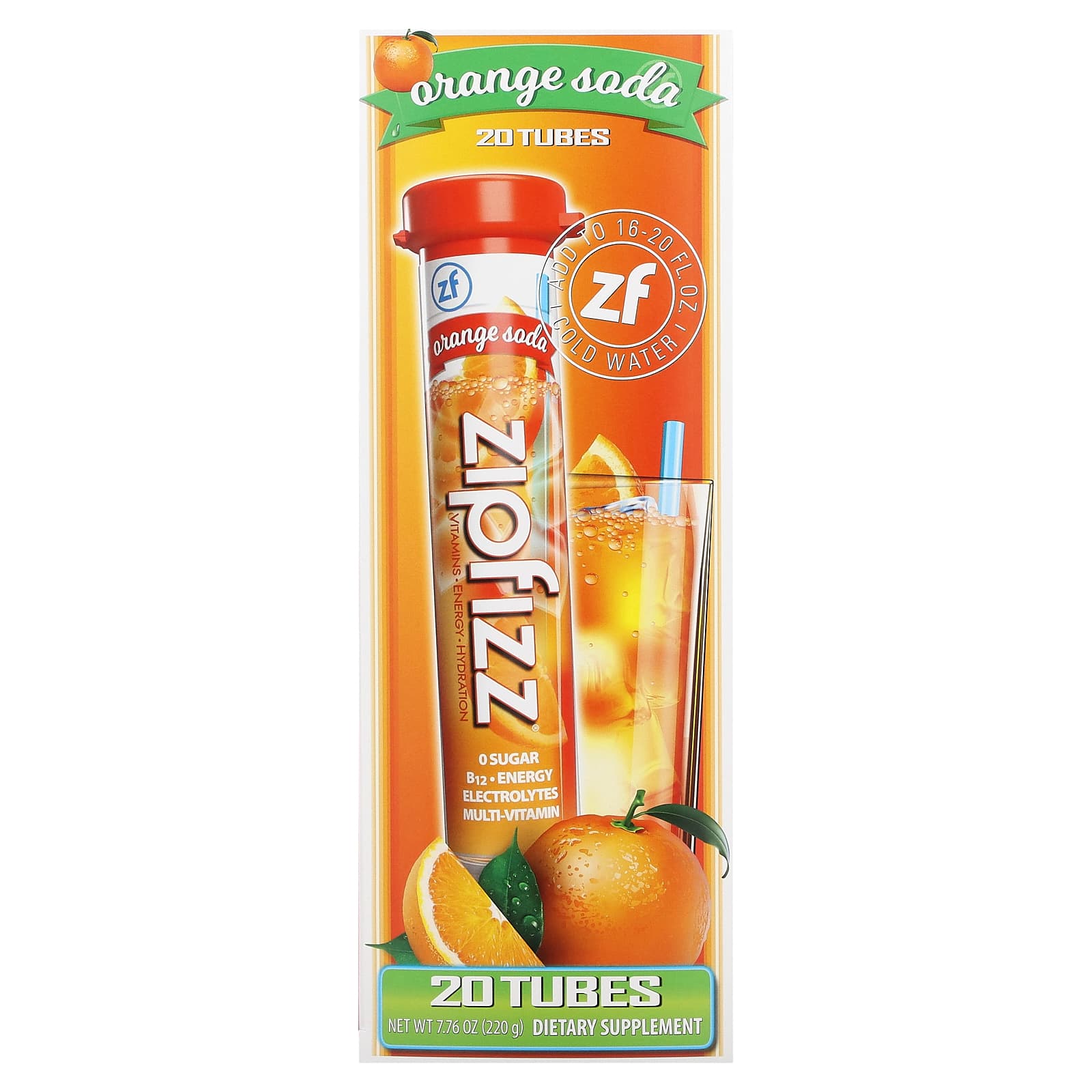 Zipfizz Energy Drink Mix апельсиновая сода 20 тюбиков 11 г 039 унции 4590₽