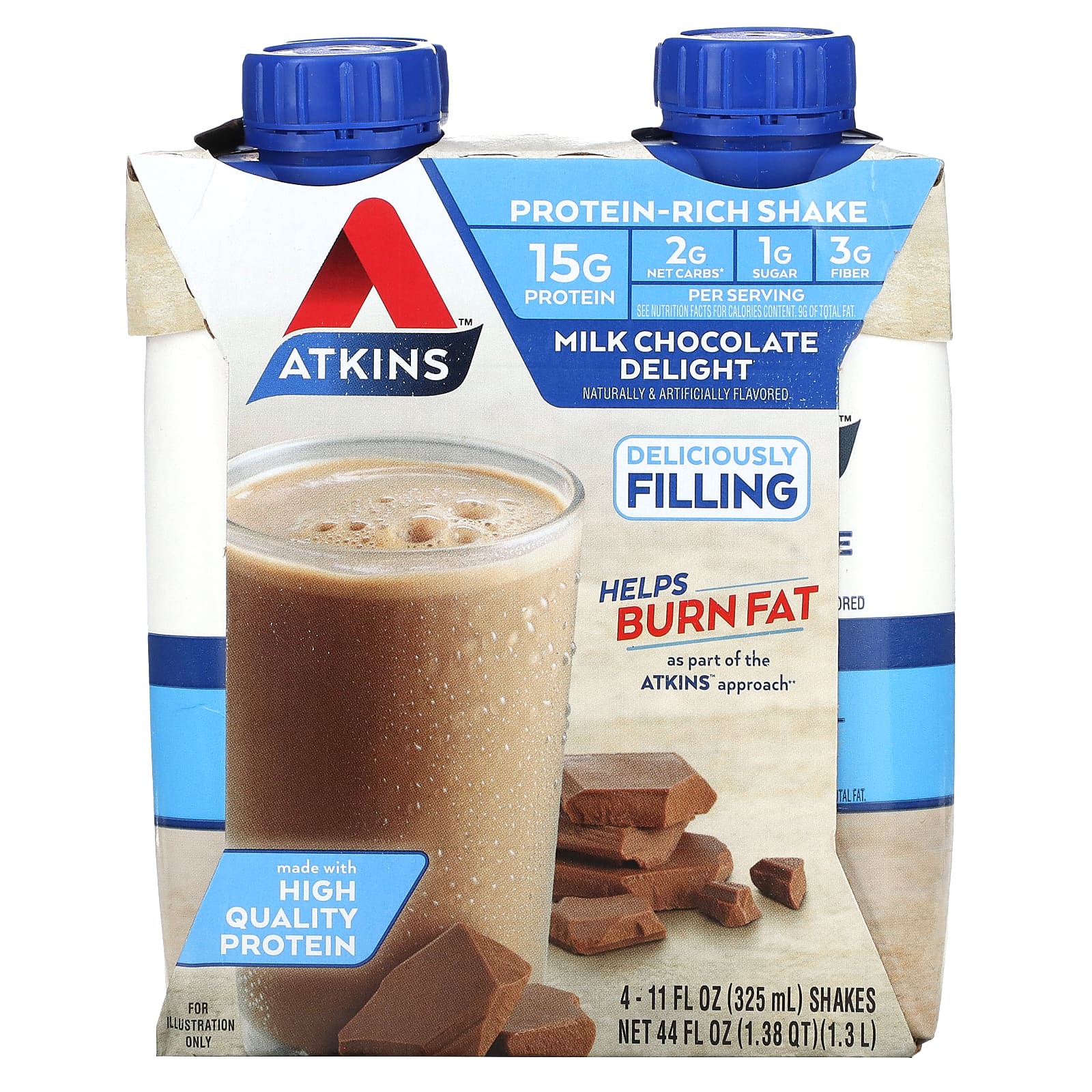 Atkins Protein Rich Shake молочный шоколад 4 коктейля 325 мл 11 жидк Унций 1890₽