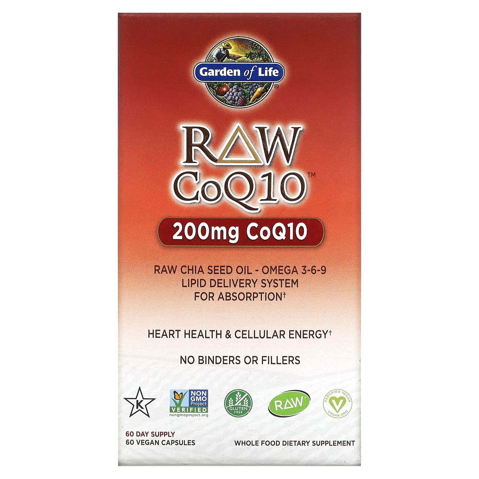 Garden of Life RAW CoQ10 200 мг 60 веганских капсул 7990₽