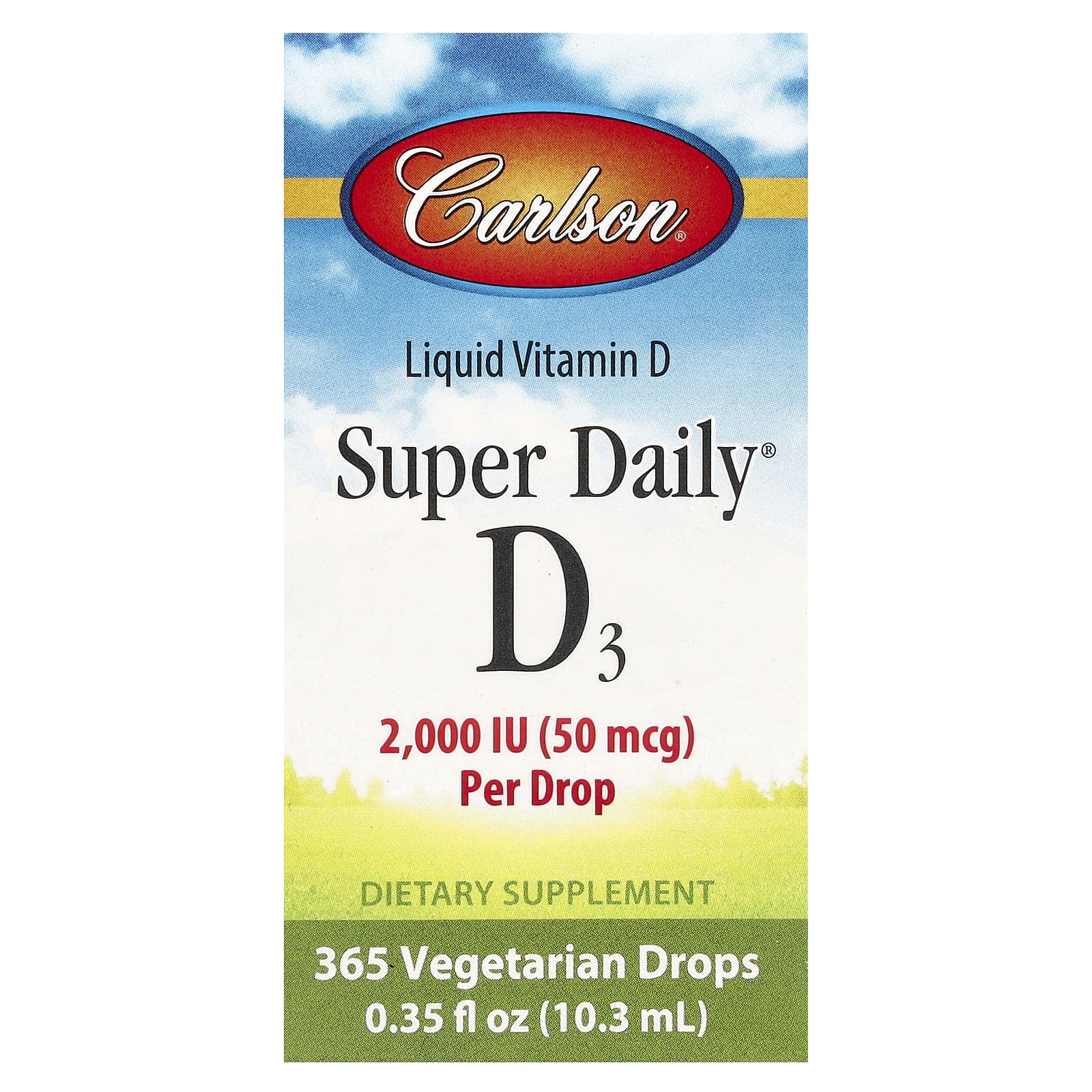 Carlson, Super Daily® D3, витамин D в жидкой форме, 50 мкг (2000 МЕ), 10,3 мл (0,35 жидк. унции)