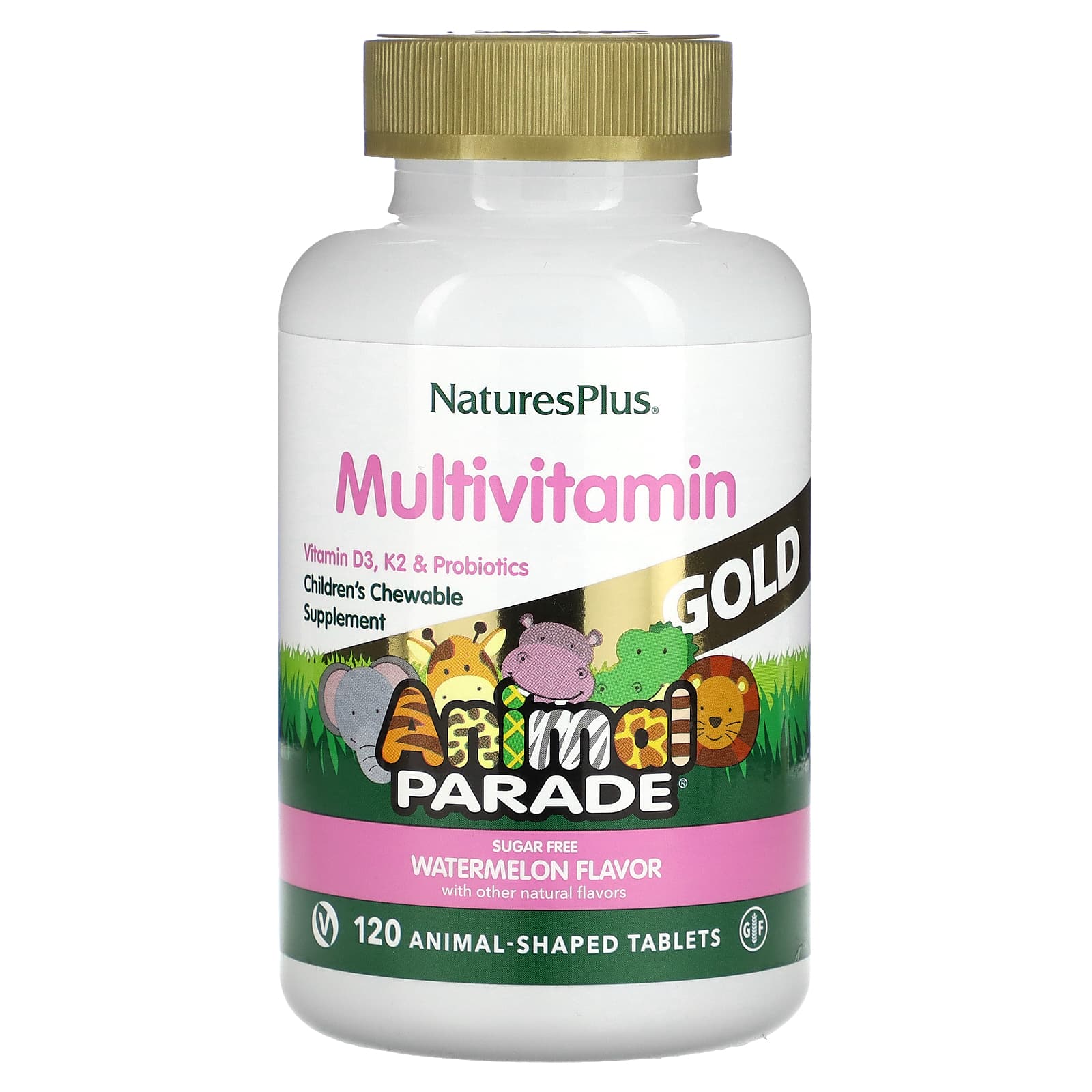 NaturesPlus Source of Life Animal Parade Gold жевательная мультивитаминная добавка с микроэлементами для детей со вкусом арбуза 120 таблеток в форме животных 5490₽