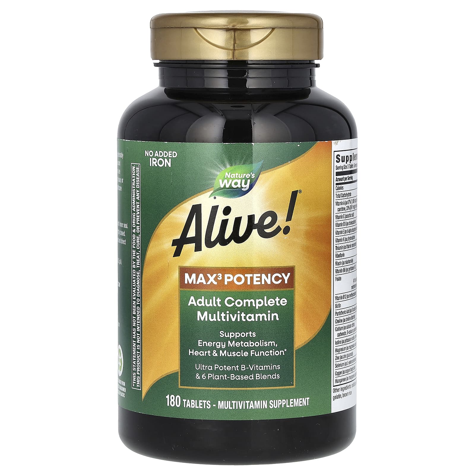 Natures Way Alive Max3 Potency полный мультивитаминный комплекс для взрослых без добавленного железа 180 таблеток 6890₽