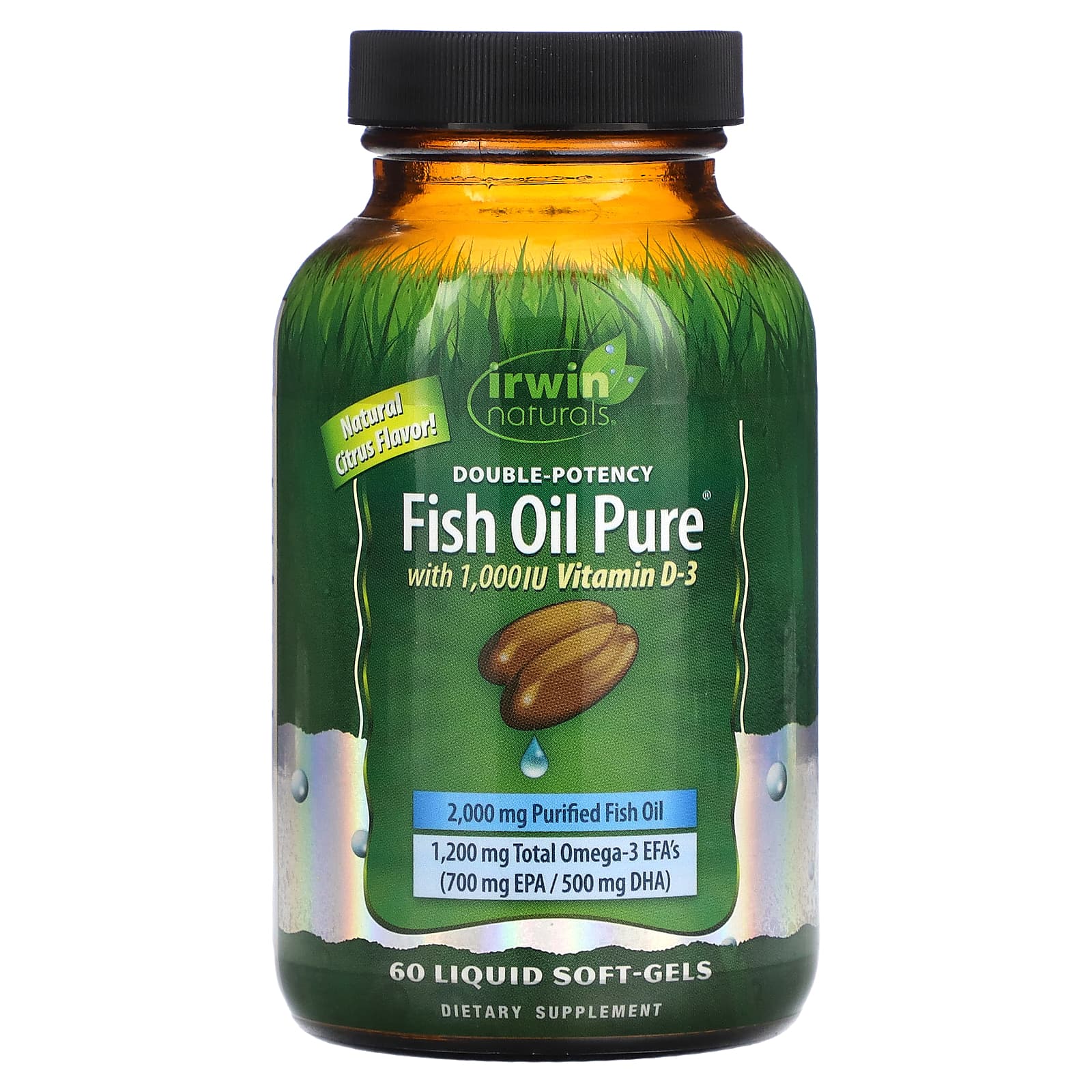 Irwin Naturals Fish Oil Pure Double Potency Citrus 60 Liquid Soft-Gels 3790₽