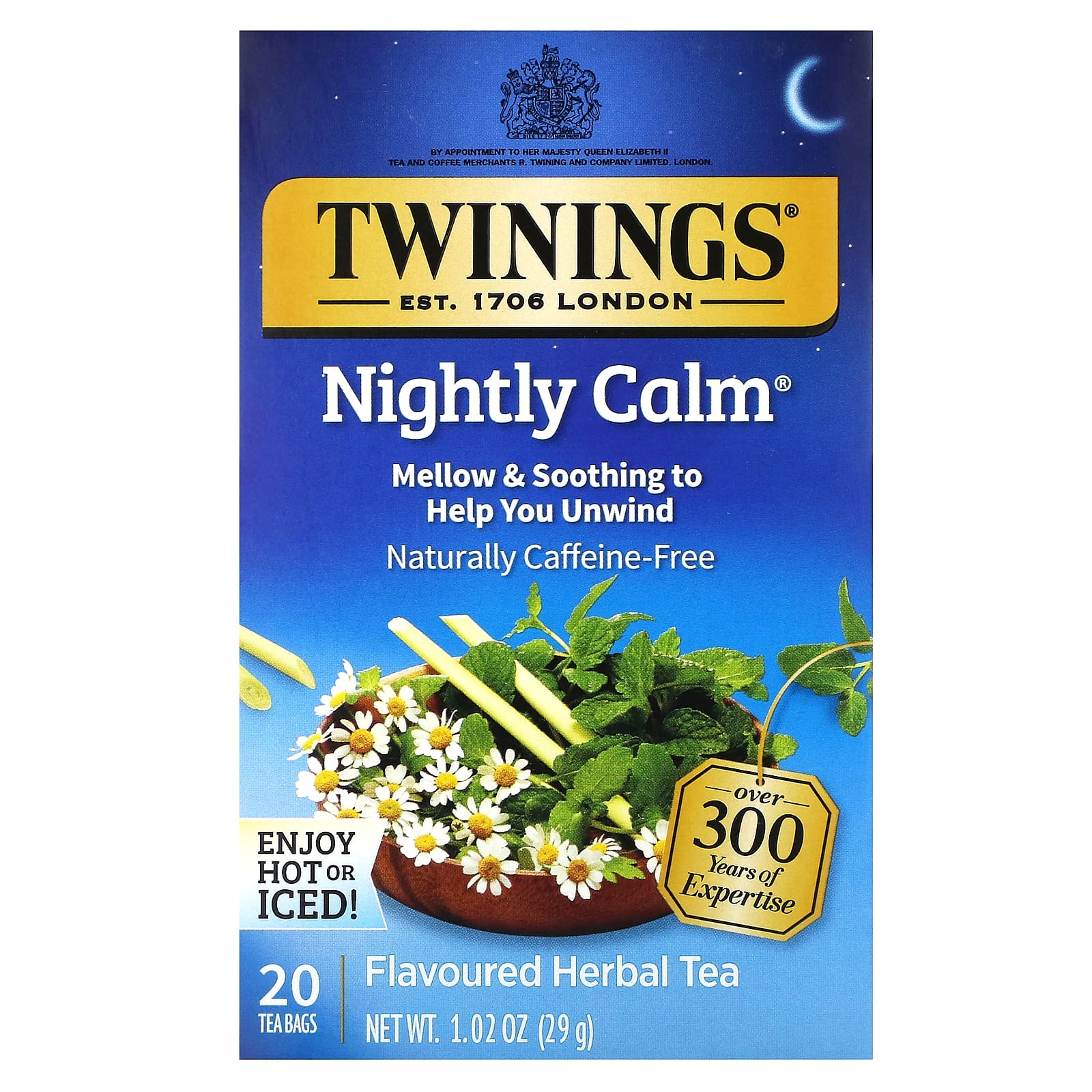 Twinings Ароматизированный травяной чай Nightly Calm без кофеина 20 чайных пакетиков 29 г 102 унции 1590₽