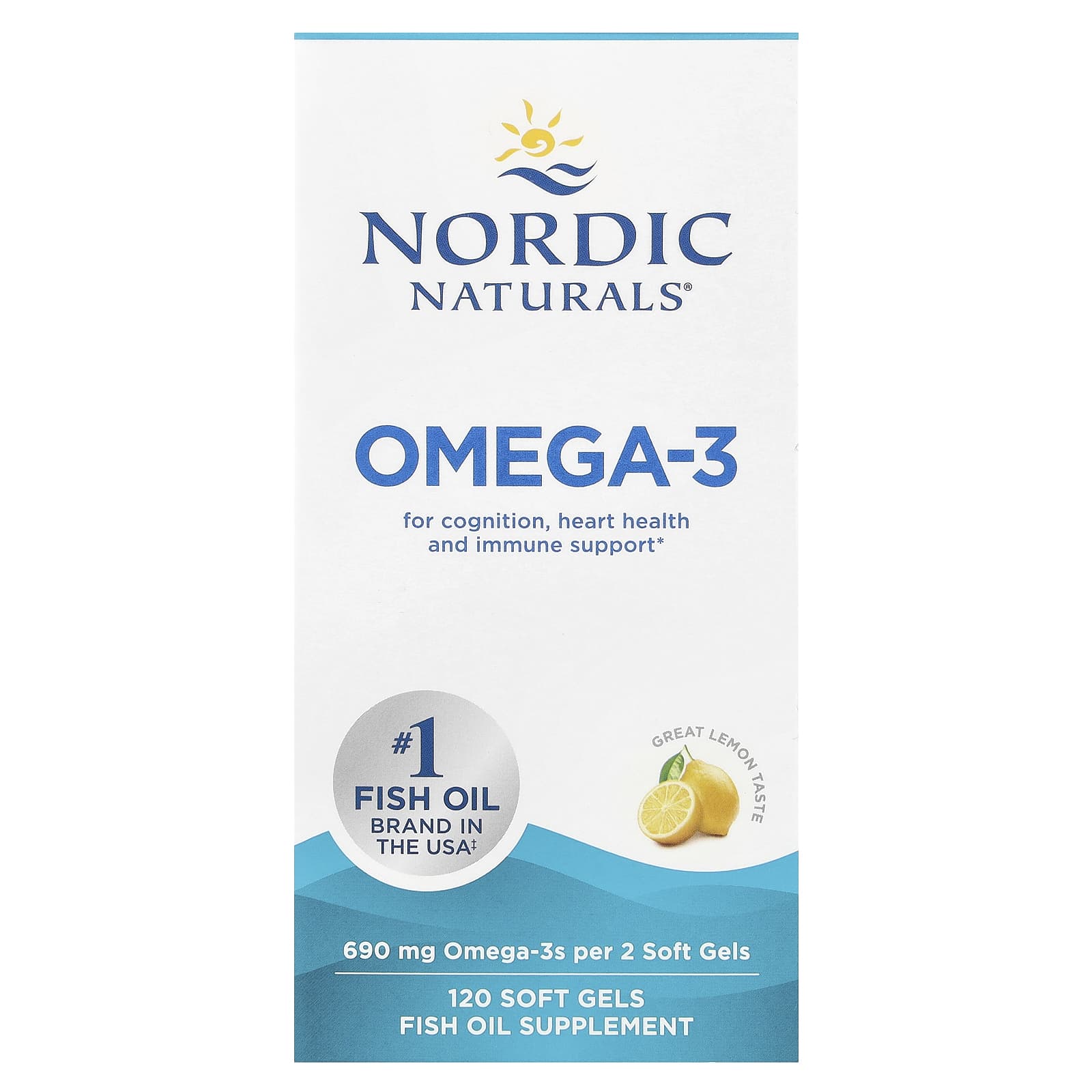 Nordic Naturals омега-3 со вкусом лимона 690 мг 120 капсул 345 мг в 1 капсуле 5190₽