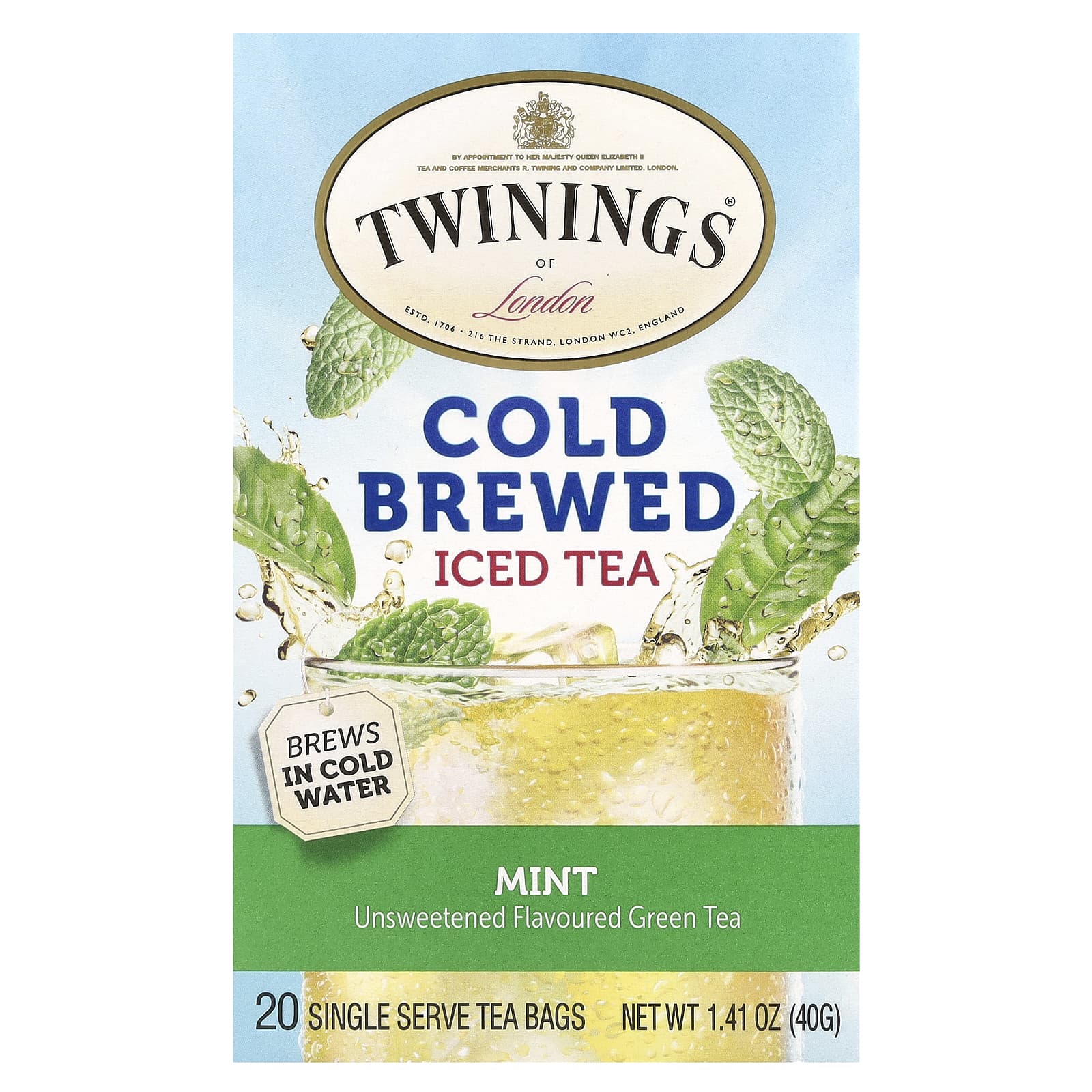 Twinings холодный чай со льдом несладкий зеленый чай вкус мяты 20 индивидуальных чайных пакетиков 40 г 141 унции 1590₽