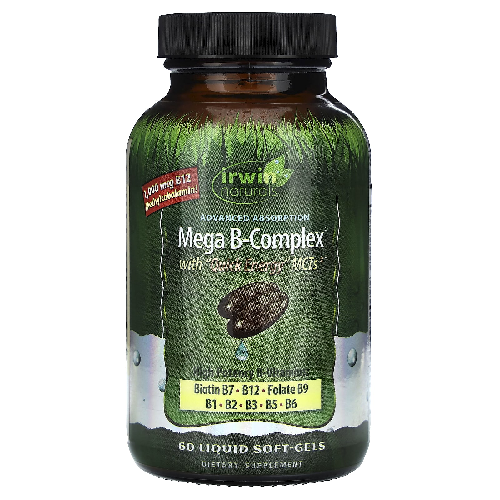 Irwin Naturals Mega B Complex с СЦТ Quick Energy 60 мягких желатиновых капсул с жидкостью 3390₽