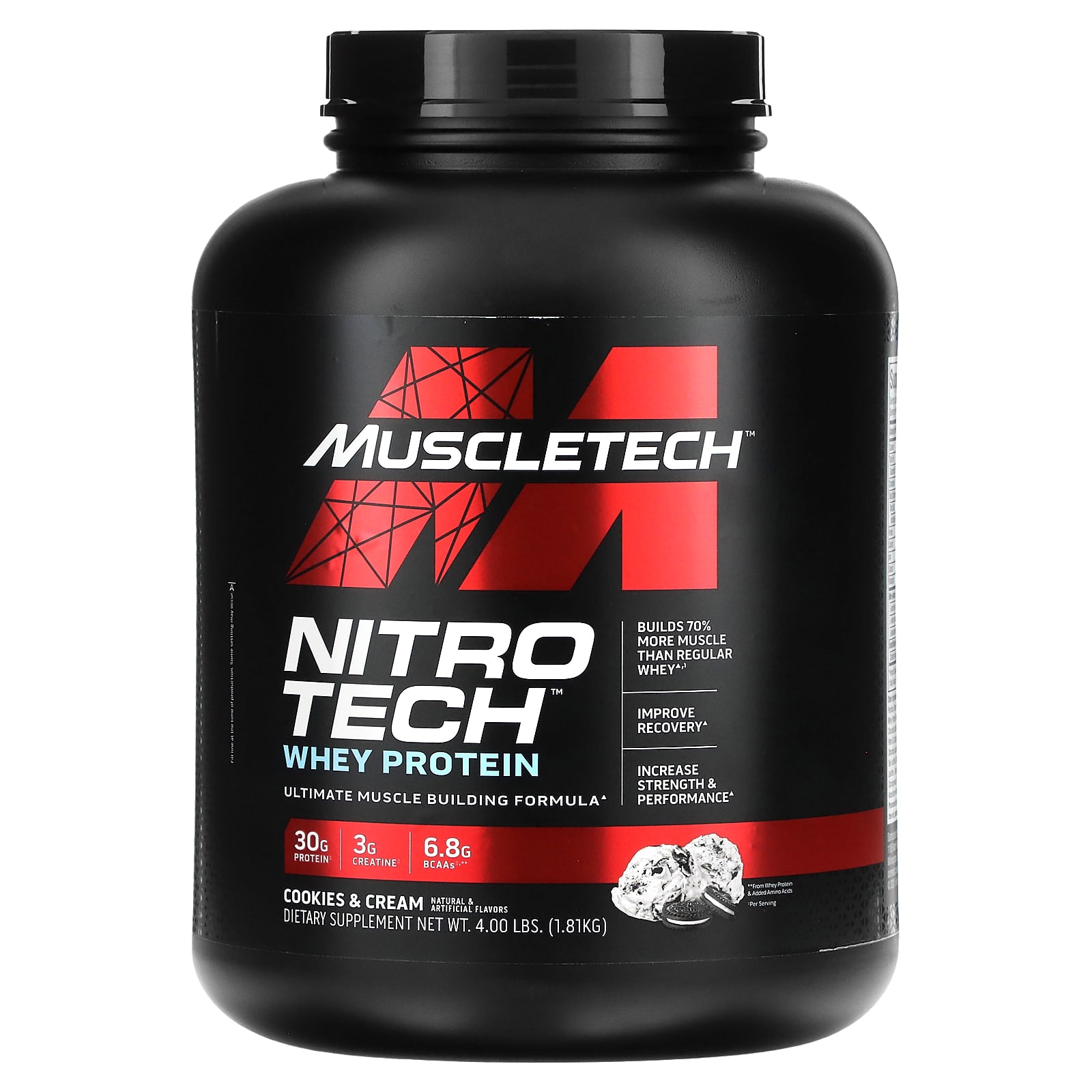 MuscleTech Nitro Tech сывороточный протеин идеальная формула для наращивания мышечной массы печенье и сливки 181 кг 4 фунта 10490₽