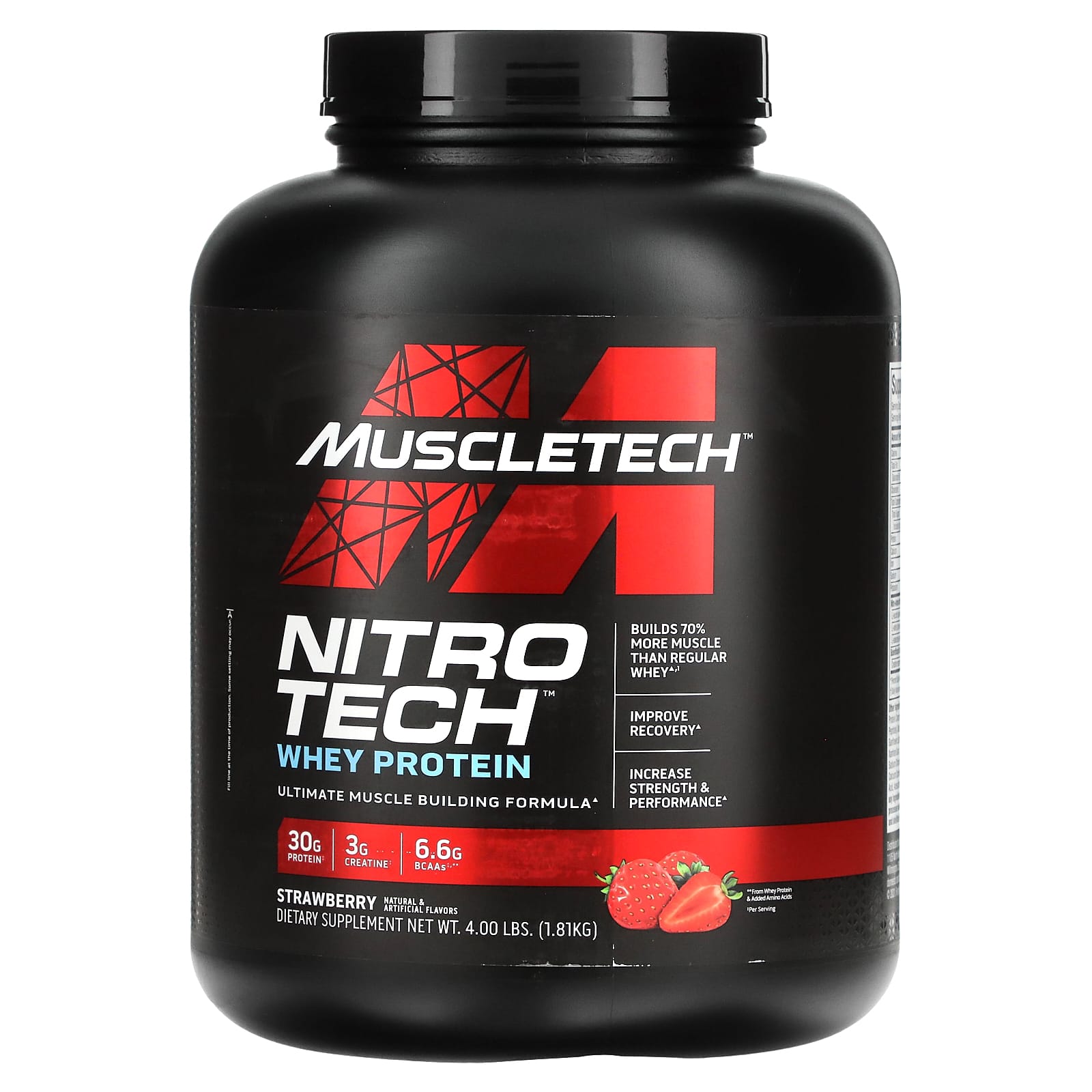 MuscleTech серия Performance Nitro Tech основной источник сывороточных пептидов и изолятов клубничный вкус 181 кг 4 фунта 10490₽