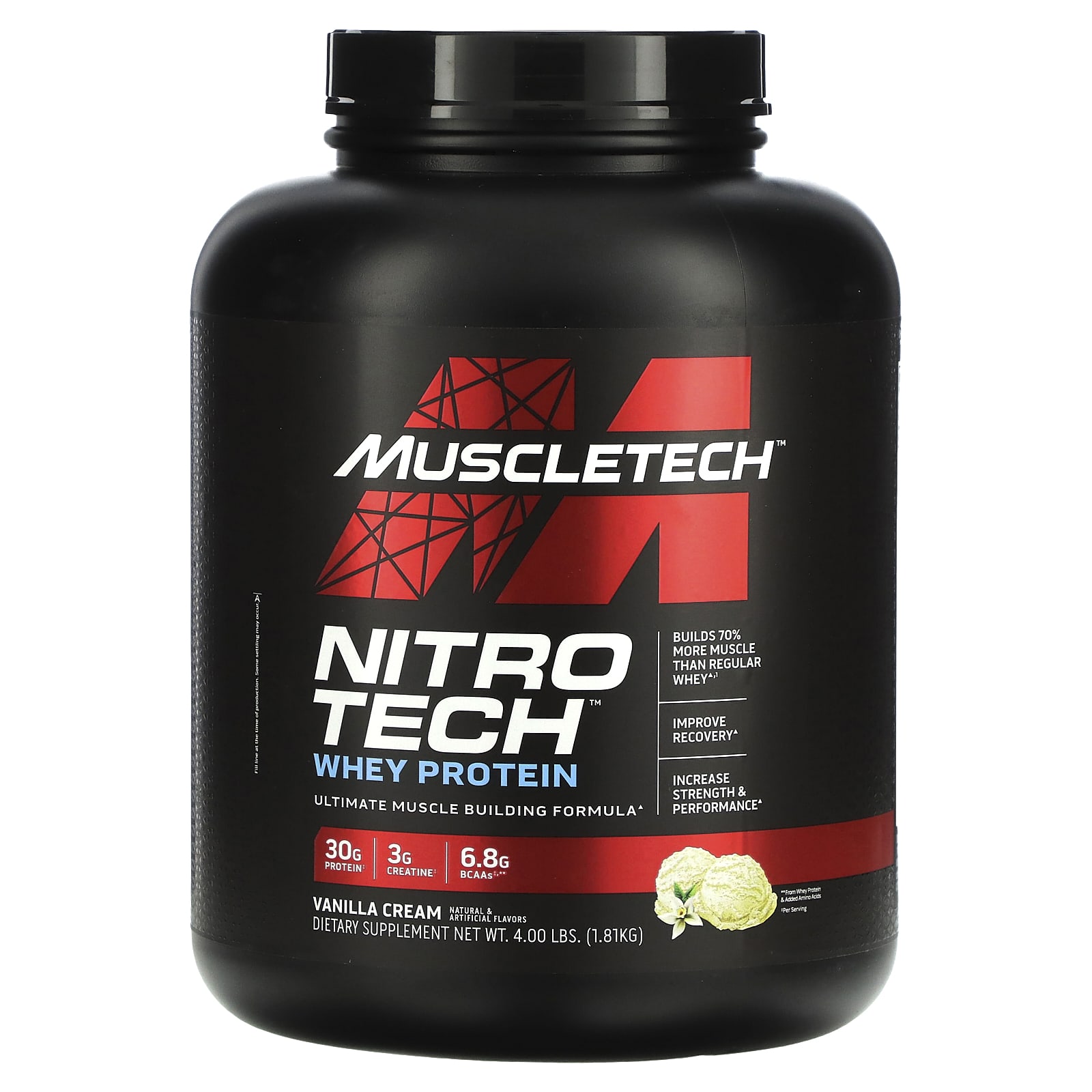 MuscleTech Nitro Tech сывороточный протеин ванильный крем 181 кг 4 фунта 10490₽