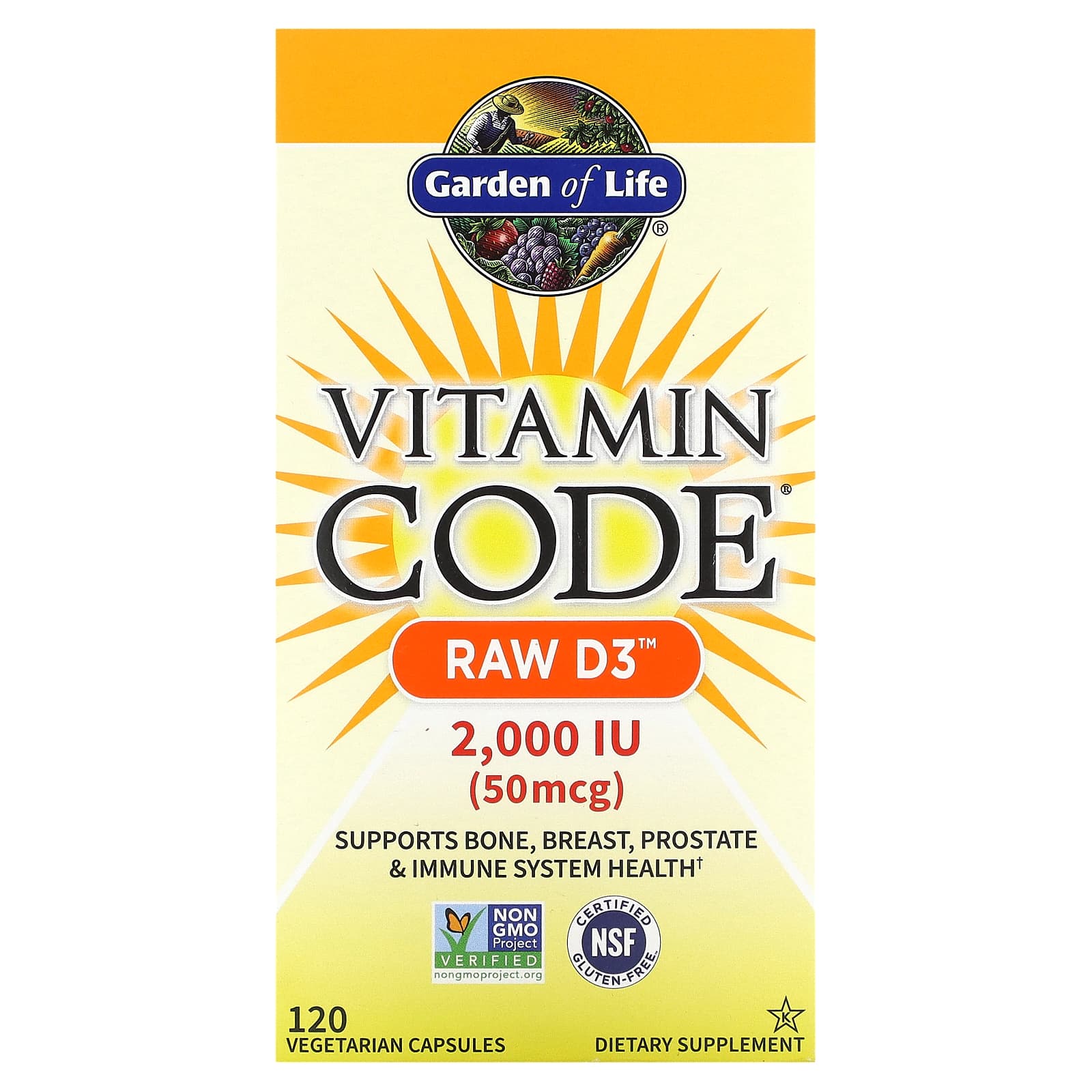 Garden of Life Vitamin Code RAW D3 50 мкг 2000 МЕ 120 вегетарианских капсул 4890₽