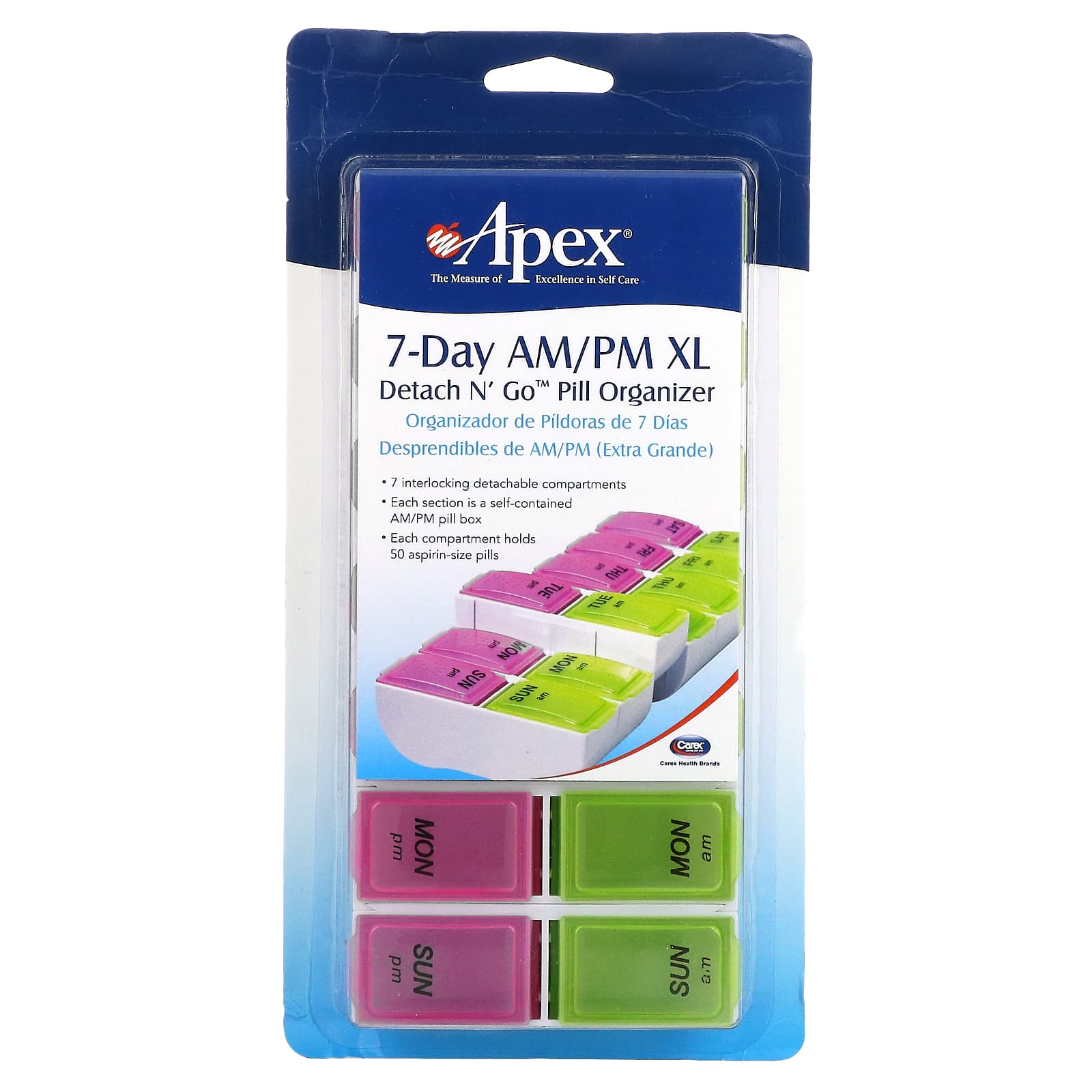 Apex Detach N Go Pill Organizer 7-дневный органайзер для таблеток с учетом приема 2 раза в день размер XL 1 шт 1990₽