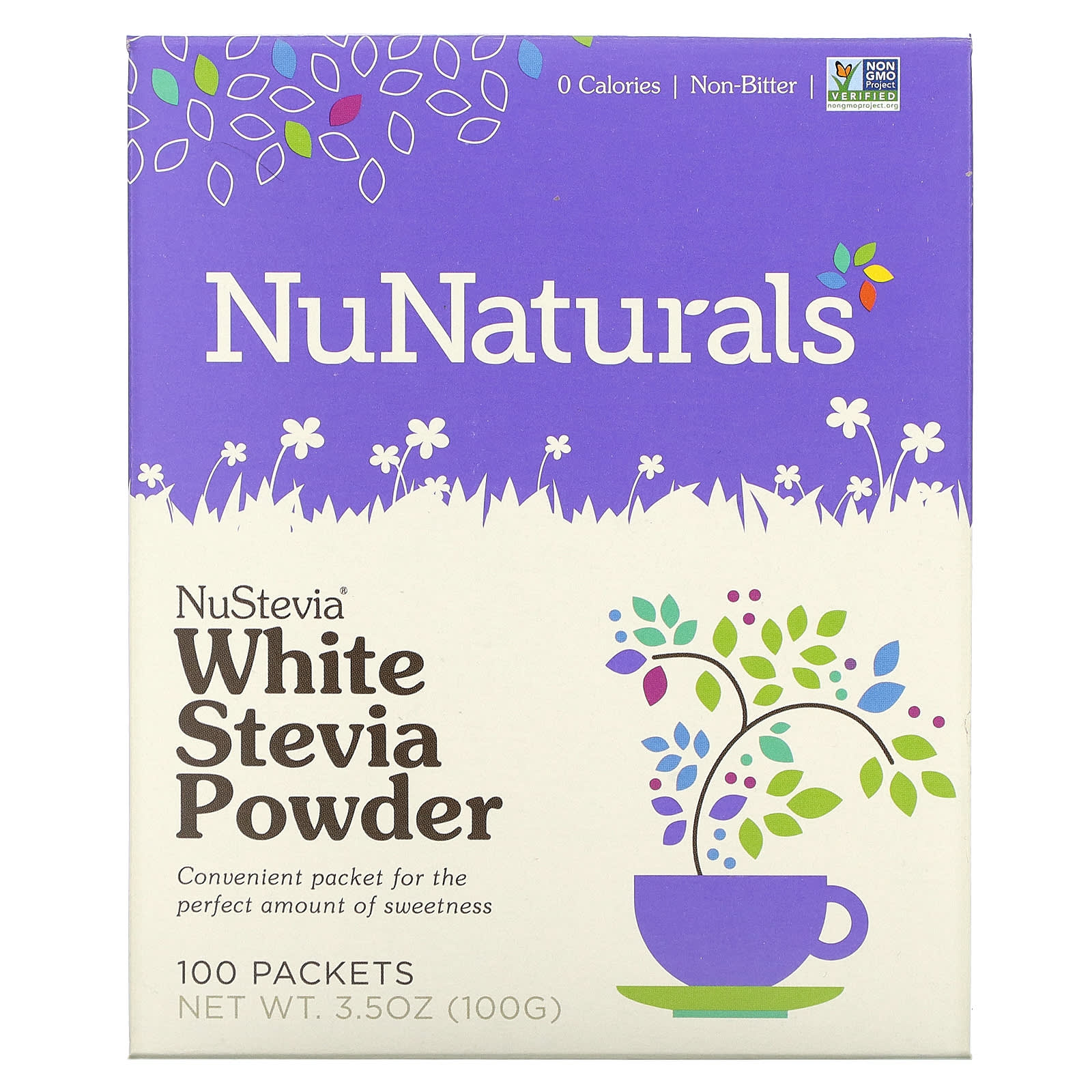 NuNaturals NuStevia белый порошок стевии 100 пакетиков 100 г 35 унции 1890₽