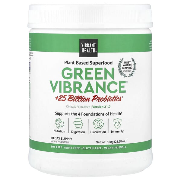 Vibrant Health, Green Vibrance +25 млрд пробиотиков, версия 19.1, 675,6 г (23,83 унции)