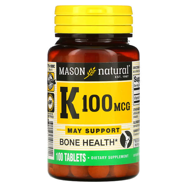 Mason Natural, витамин К, 100 мкг, 100 таблеток