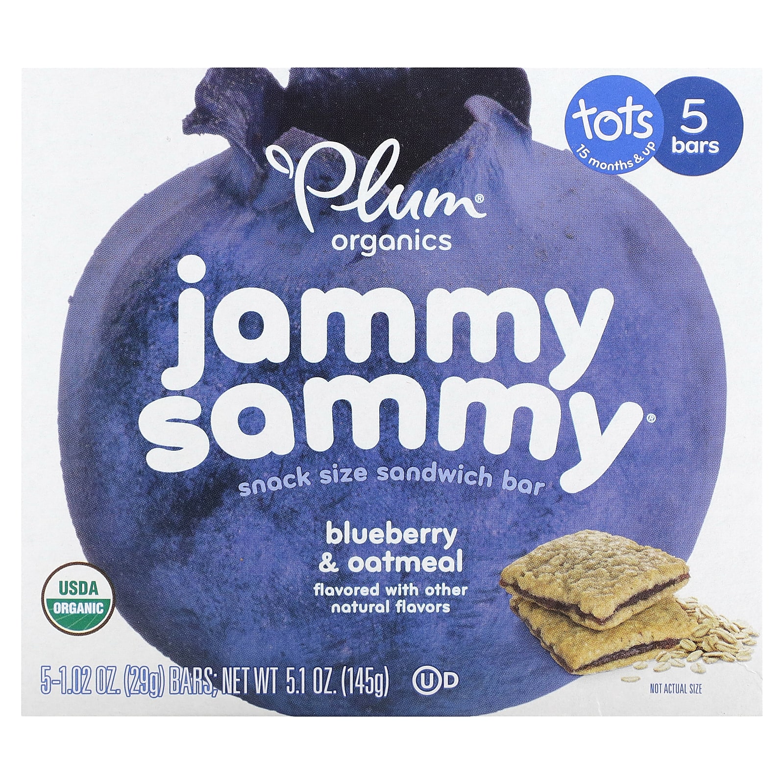 Plum Organics Jammy Sammy сэндвич-батончик для детей от 15 месяцев черника и овсянка 5 батончиков 29 г 102 унции 1590₽