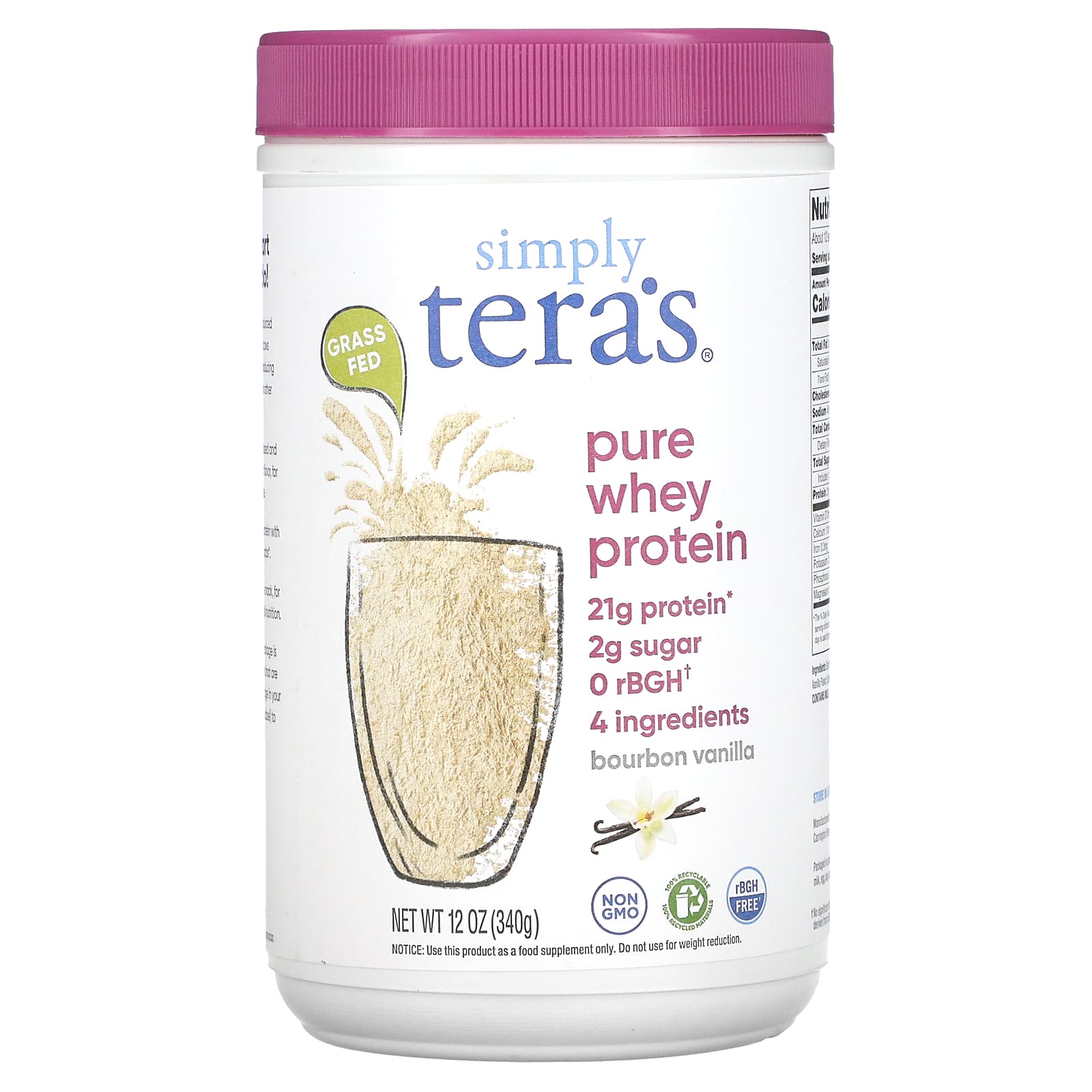 Simply Tera's, Grass Fed, Simply Pure Whey Protein, бурбонская ваниль, 340 г (12 унций)