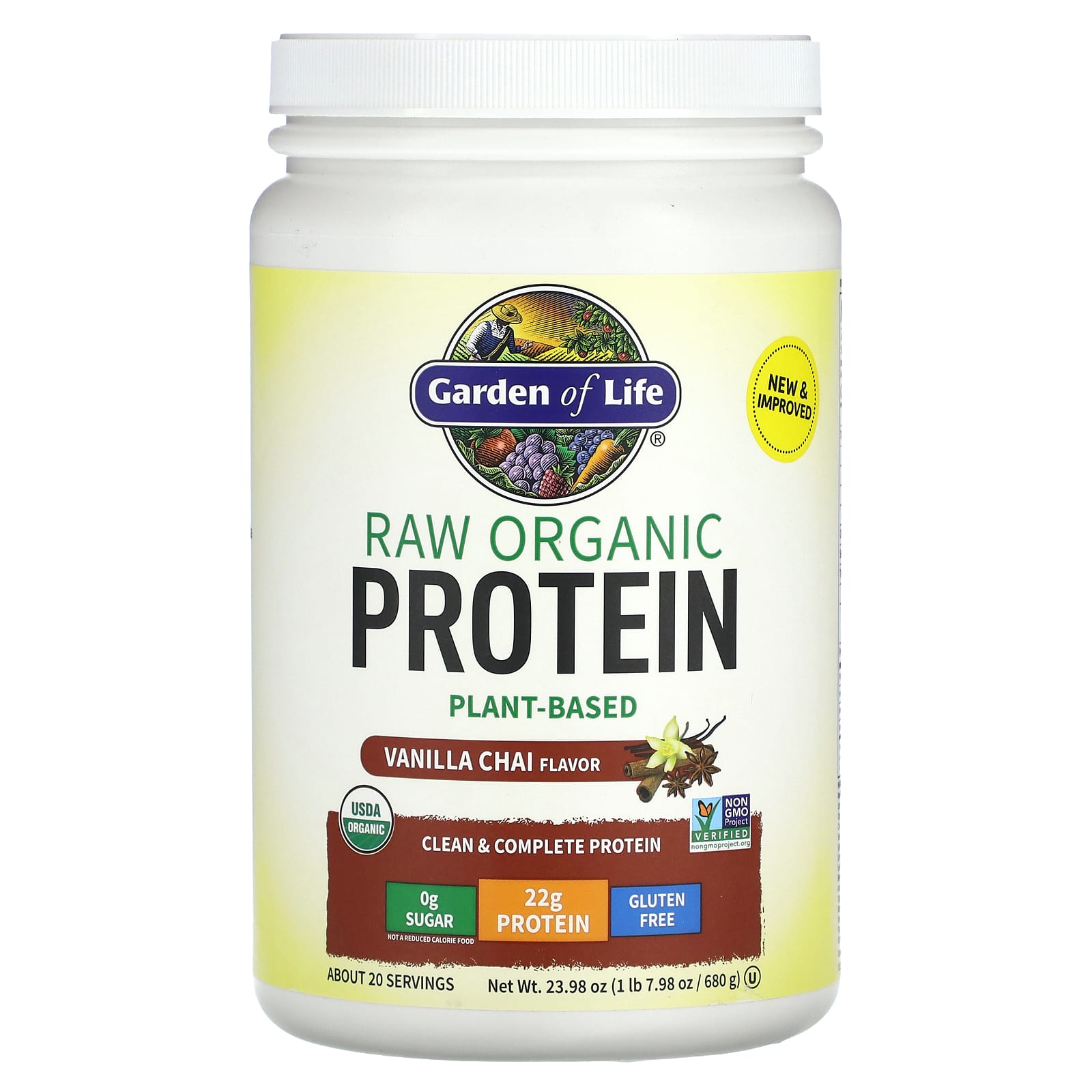 Garden of Life RAW Organic Protein органический протеин на растительной основе ваниль и чай 680 г 1 фунт 798 унции 6790₽