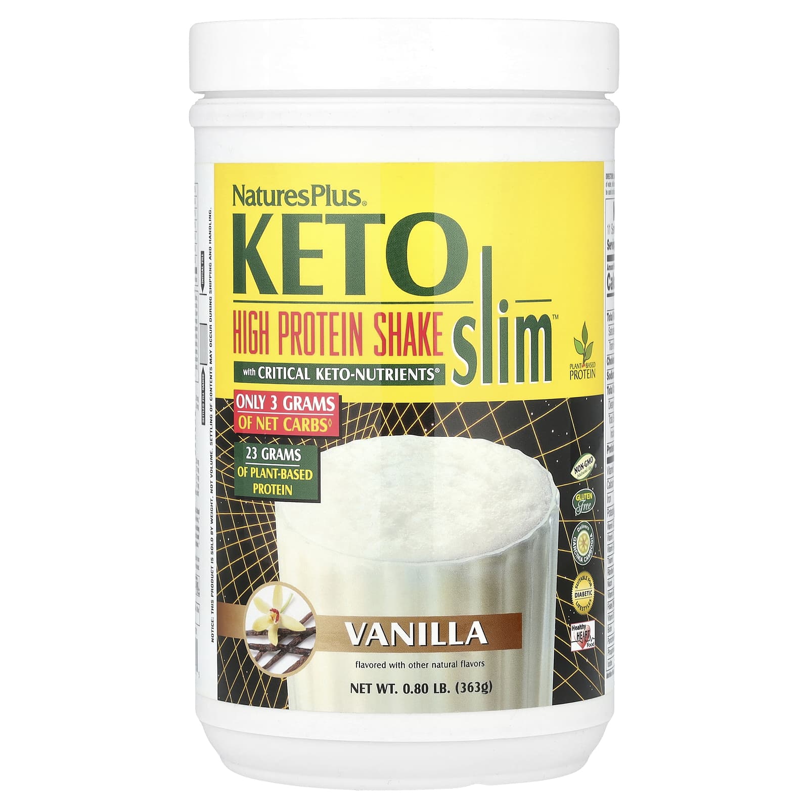 NaturesPlus, Keto Slim, высокопротеиновый коктейль, ваниль, 363 г (0,80 фунта)