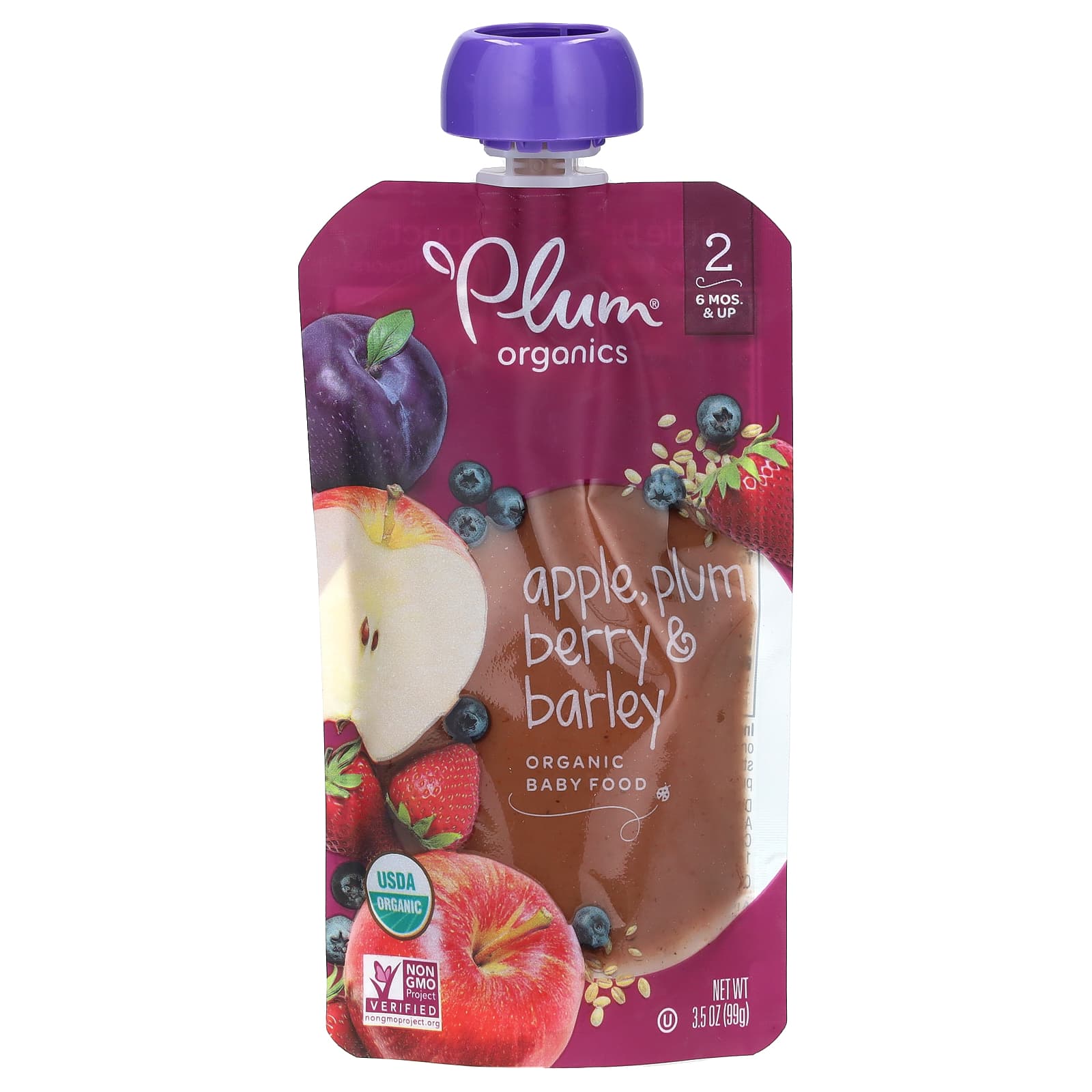 Plum Organics органическое детское питание этап 2 яблоко слива ягоды и ячмень 99 г 35 унции 1390₽