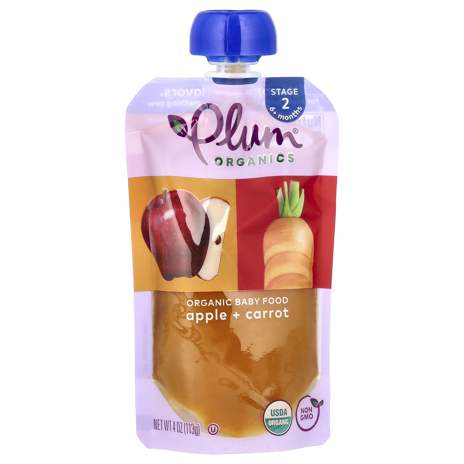 Plum Organics Органическое детское питание стадия 2 яблоко и морковь 4 унции 113 г 1390₽