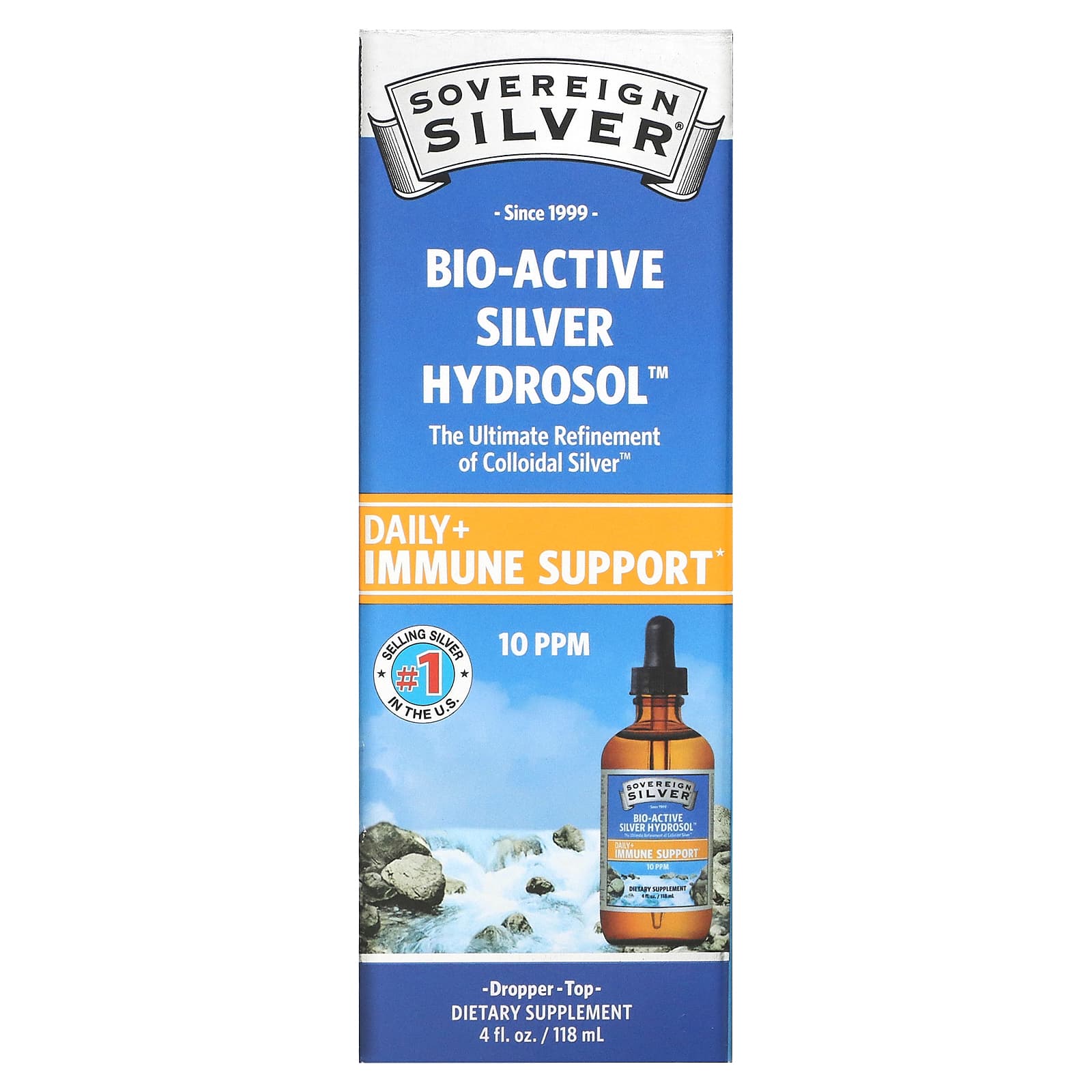 Sovereign Silver Bio-Active Silver Hydrosol коллоидное серебро для ежедневной поддержки иммунитета с дозатором-пипеткой 10 частмлн 118 мл 4 жидк унции 3790₽