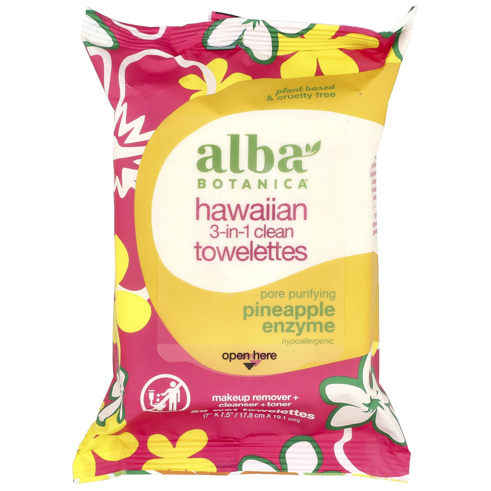 Alba Botanica Hawaiian очищающие салфетки 3 в 1 с ананасовым ферментом 25 влажных салфеток 1690₽