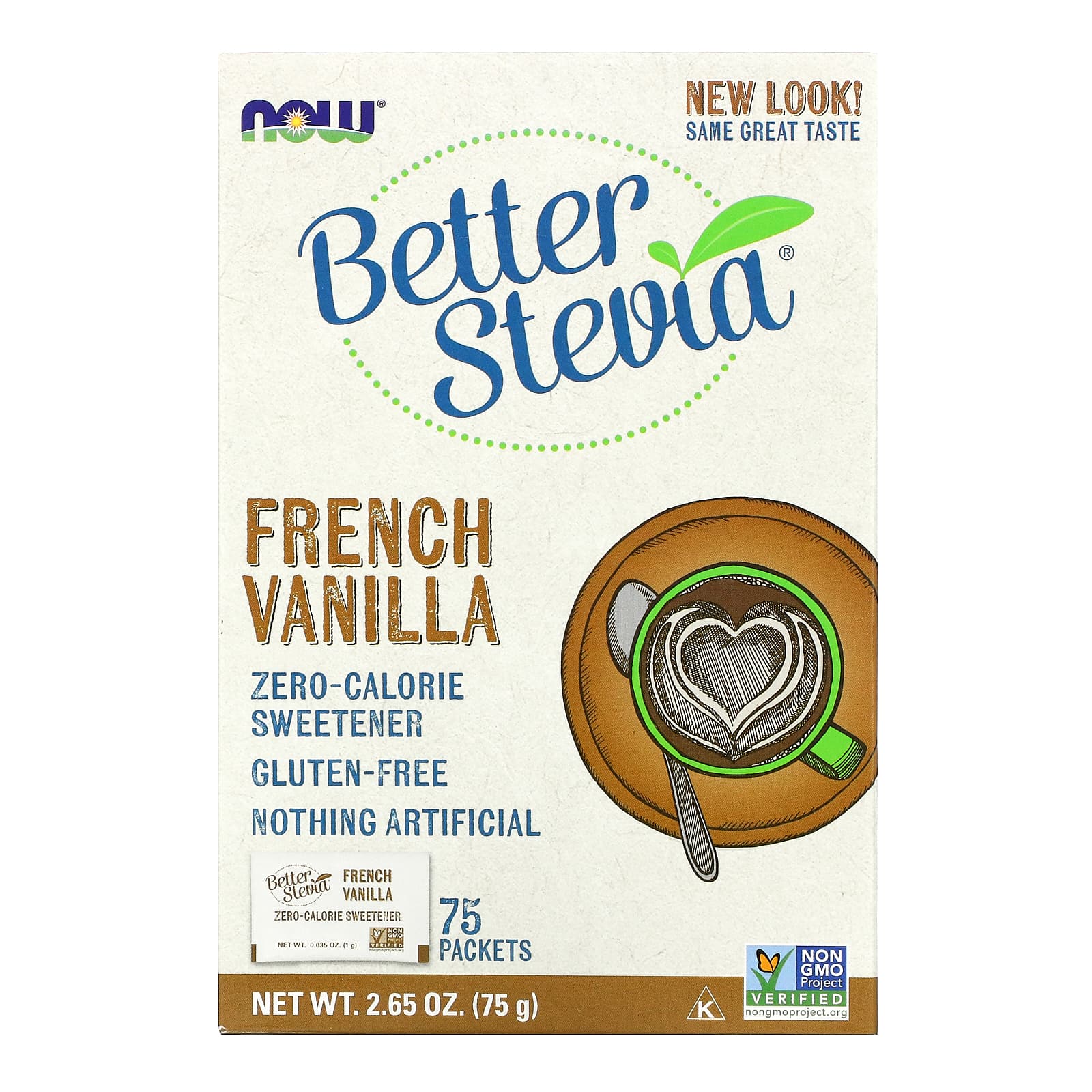 NOW Foods стевия BetterStevia сахарозаменитель с нулевой калорийностью французская ваниль 75 пакетиков по 1 г в каждом 1990₽
