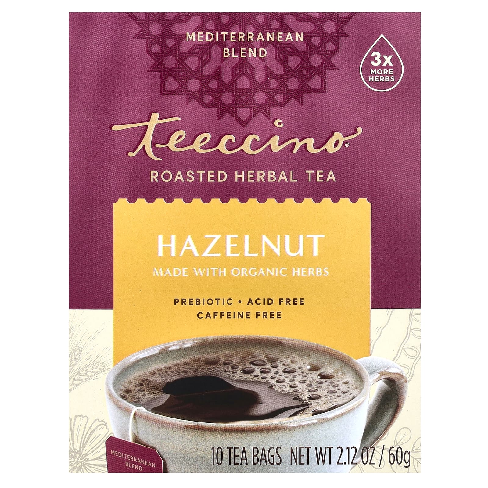 Teeccino Roasted Herbal Tea Hazelnut Caffeine Free 10 Tea Bags 212 oz 60 g 1690₽