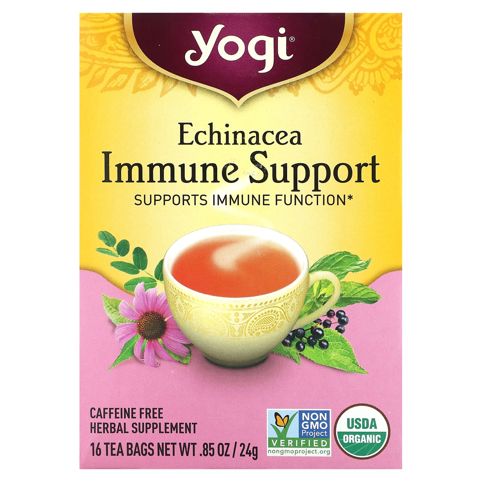Yogi Tea эхинацея поддержка иммунитета без кофеина 16 чайных пакетиков 24 г 085 унции 1590₽