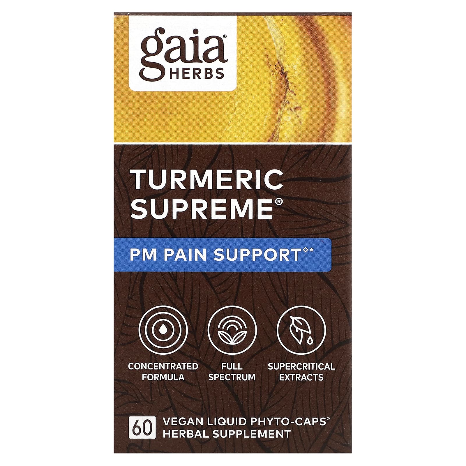 Gaia Herbs Turmeric Supreme PM для поддержки боли 60 веганских жидких фитокапсул 7890₽