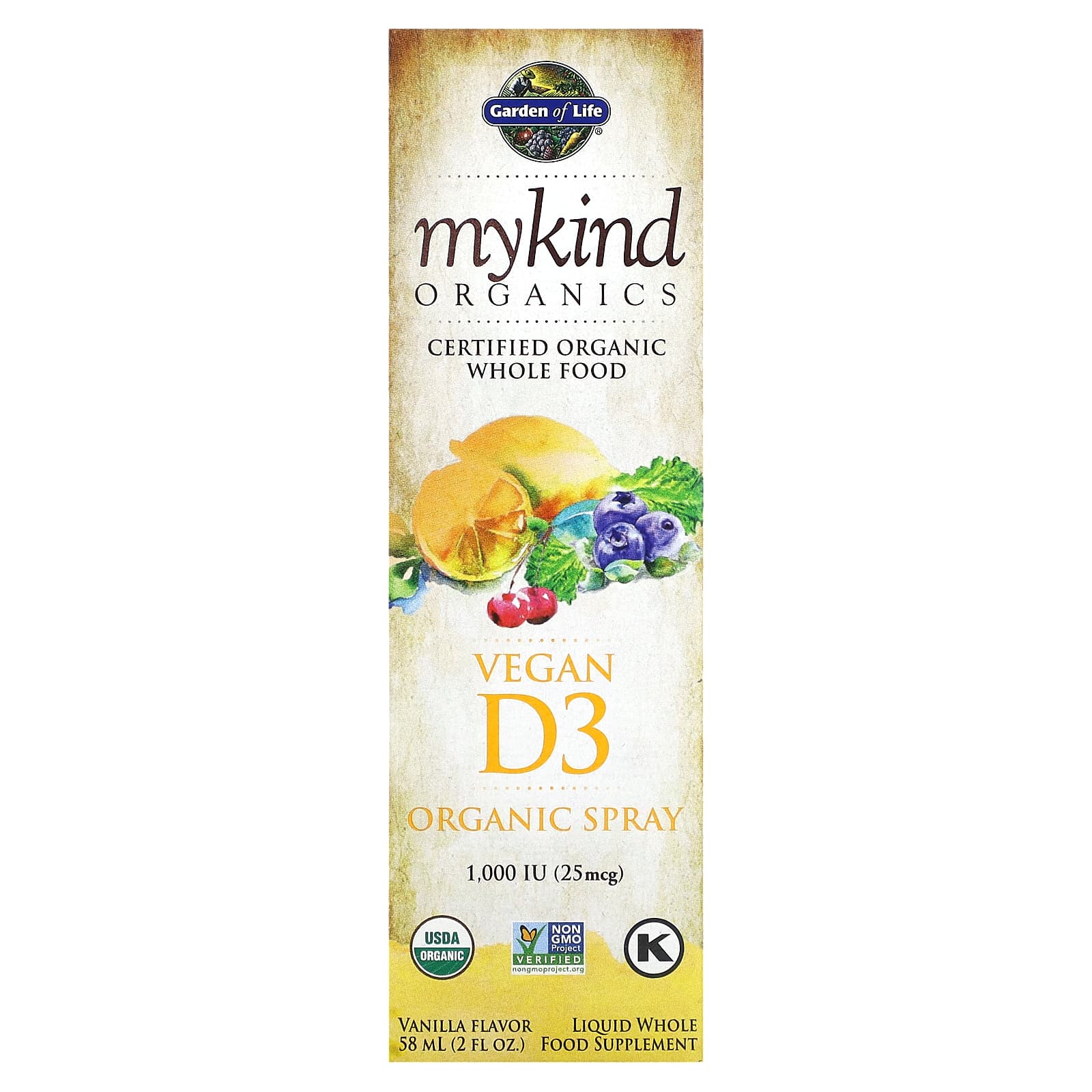 Garden of Life MyKind Organics веганский спрей с витамином D3 ваниль 25 мкг 1000 МЕ 58 мл 2 жидк Унции 3290₽