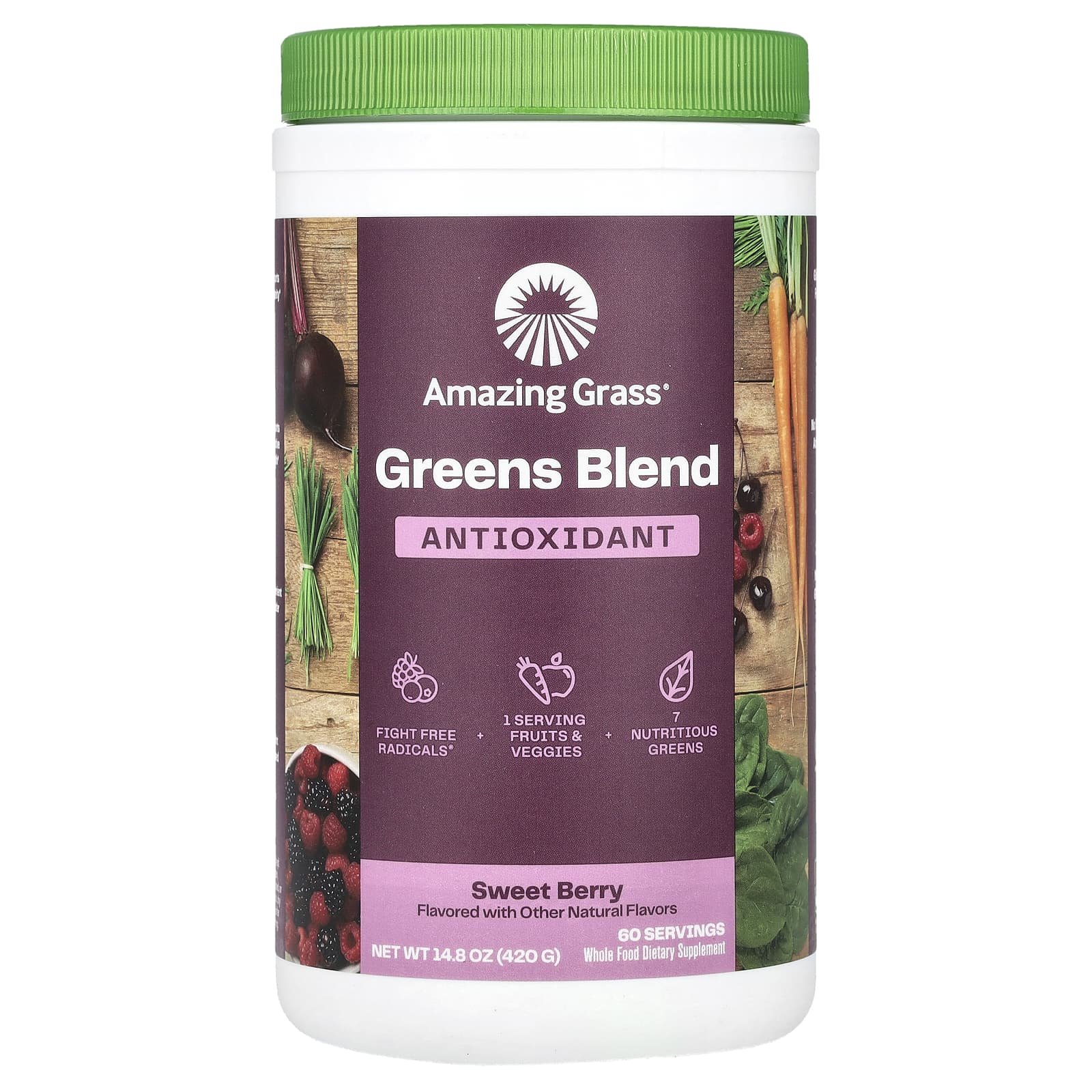 Amazing Grass Green Superfood антиоксиданты сладкие ягоды 148 унц 420 г 8690₽