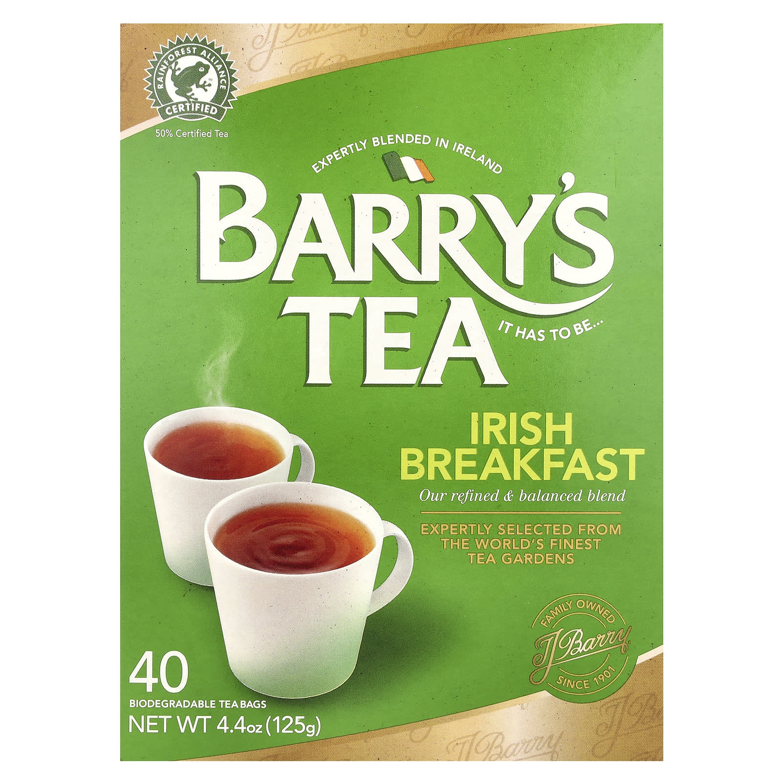 Barry's Tea, чай «Ирландский завтрак», 40 чайных пакетиков, 125 г (4,4 унции)