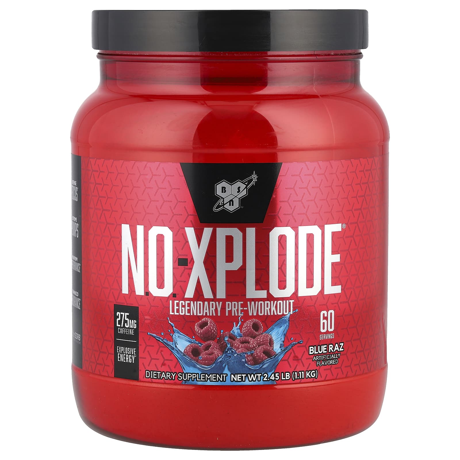 BSN NO-Xplode предтренировочный комплекс для повышения продуктивности голубая малина 111 кг 245 фунта 12490₽