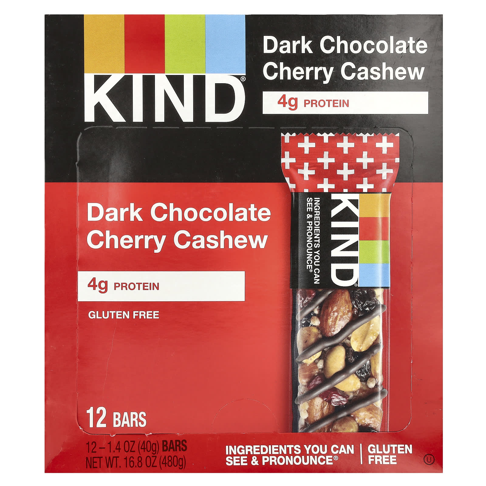 KIND Bars, Kind Plus, темный шоколад, вишня, кешью и антиоксиданты, 12 батончиков по 40 г (1,4 унции)