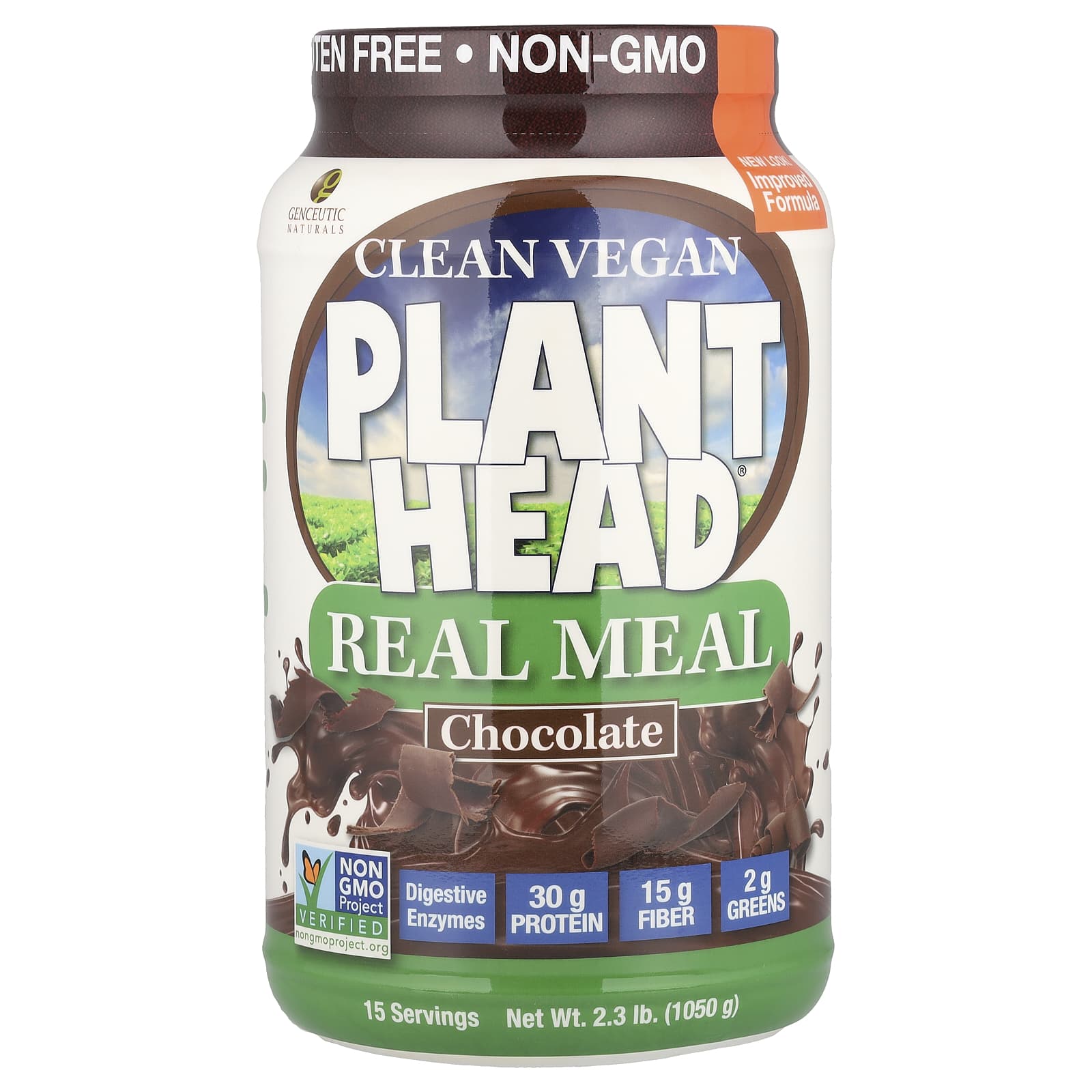 Genceutic Naturals, Clean Vegan Plant Head®, натуральная мука, шоколад, 1050 г (2,3 фунта)