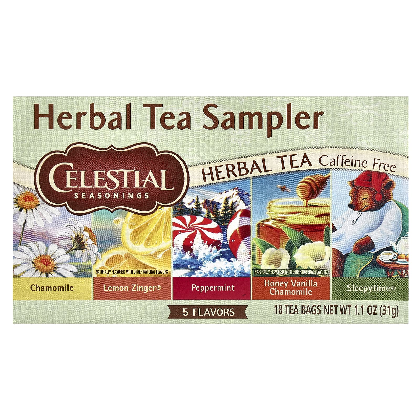 Celestial Seasonings набор травяных чаев без кофеина 5 вкусов 18 чайных пакетиков 30 г 10 унция 1590₽
