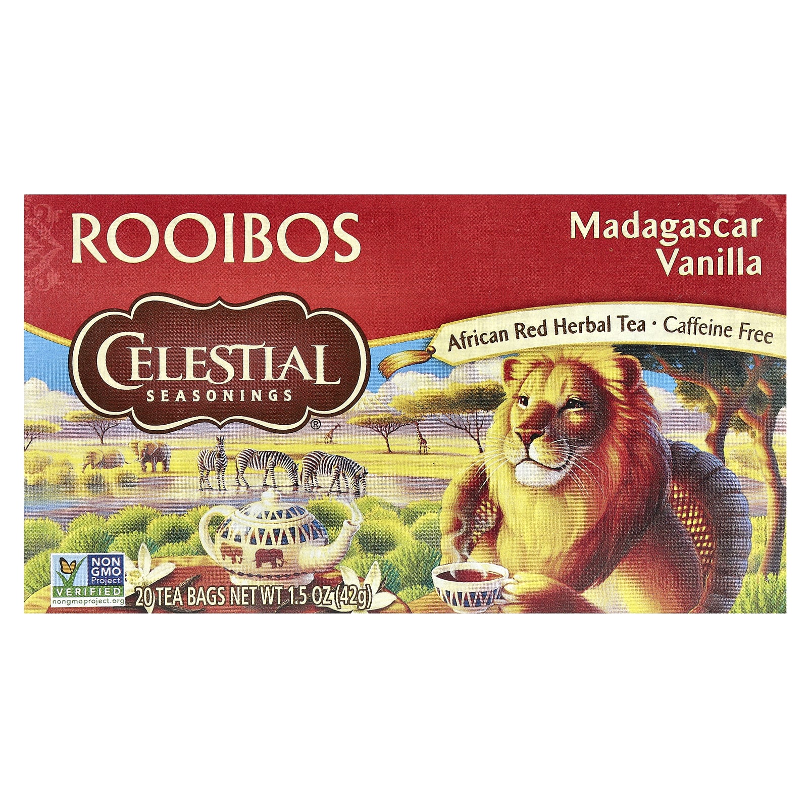 Celestial Seasonings Африканский красный травяной чай ройбуш мадагаскарская ваниль без кофеина 20 чайных пакетиков 42 г 15 унции 1590₽