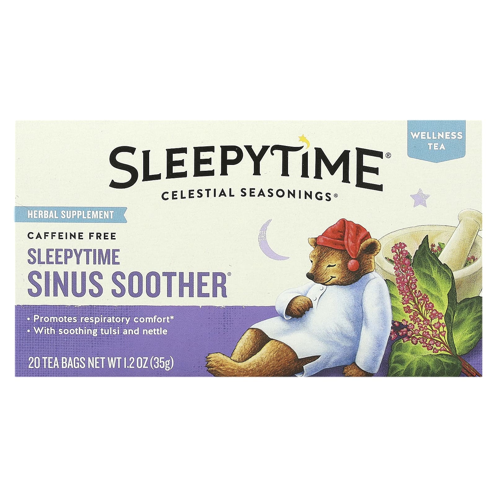Celestial Seasonings Wellness Tea Sleepytime средство для облегчения носовых пазух без кофеина 20 чайных пакетиков 35 г 12 унции 1690₽