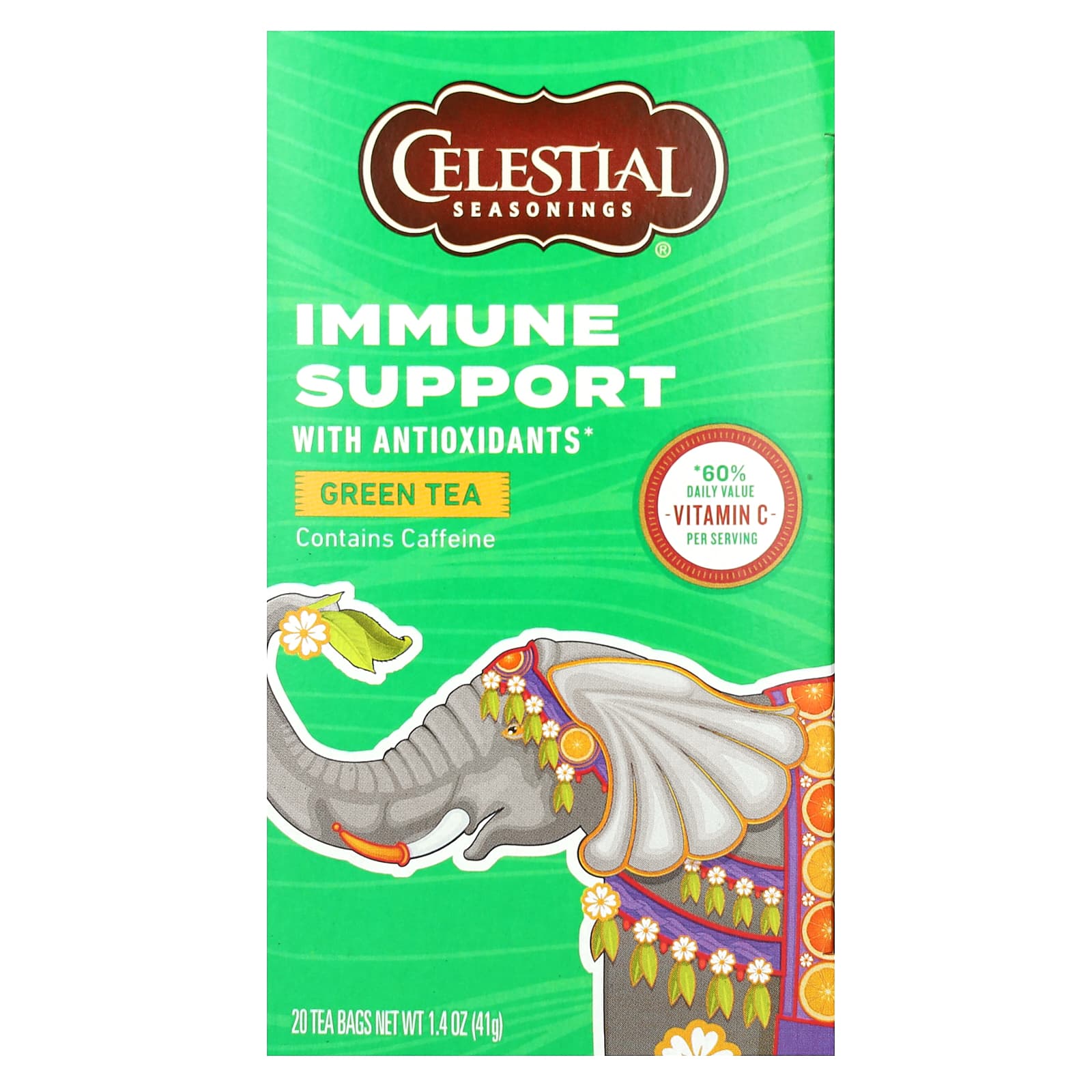 Celestial Seasonings зеленый чай поддержка иммунитета с антиоксидантами 20 чайных пакетиков 41 г 14 унции 1490₽