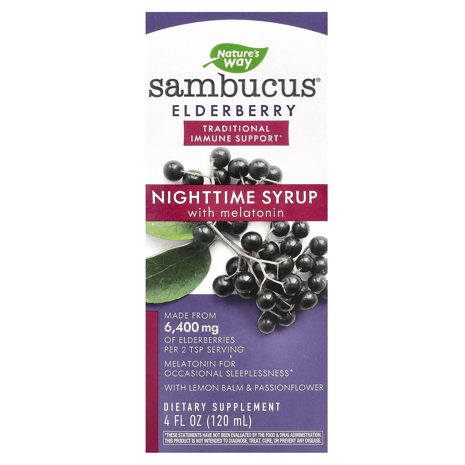 Natures Way Sambucus NightTime стандартизированная бузина 120 мл 4 жидк унции 2090₽