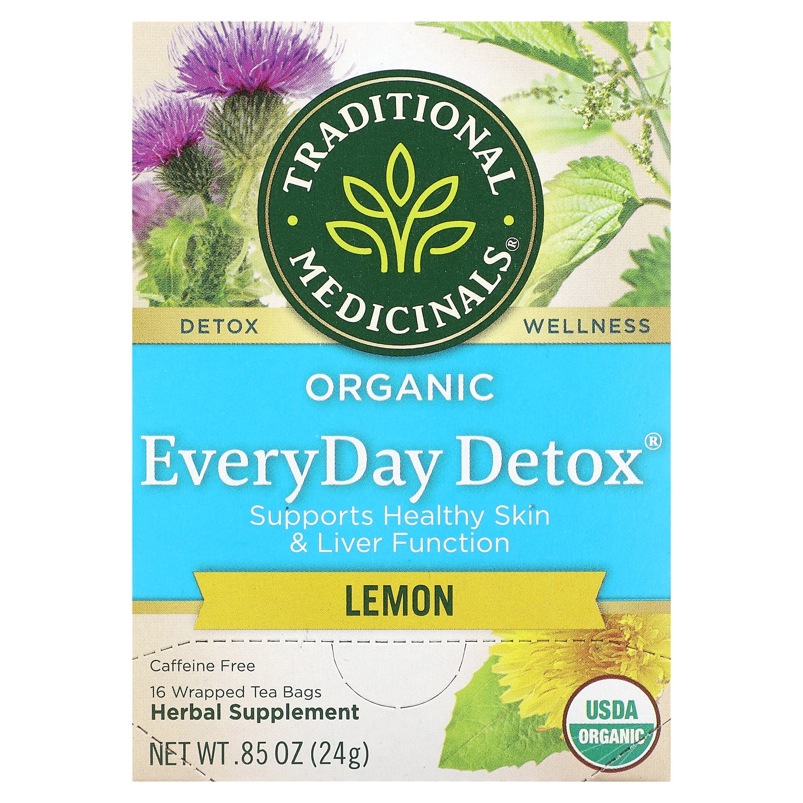 Traditional Medicinals Organic EveryDay Detox лимон без кофеина 16 чайных пакетиков в упаковке 24 г 085 унции 1790₽