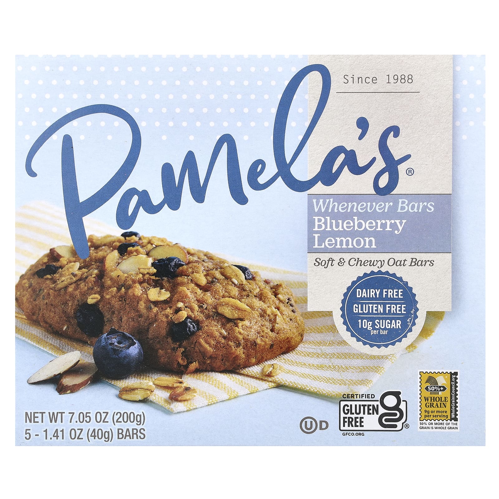 Pamelas Products Wheever Bars овес черника и лимон 5 батончиков 40 г 141 унции каждый 1790₽