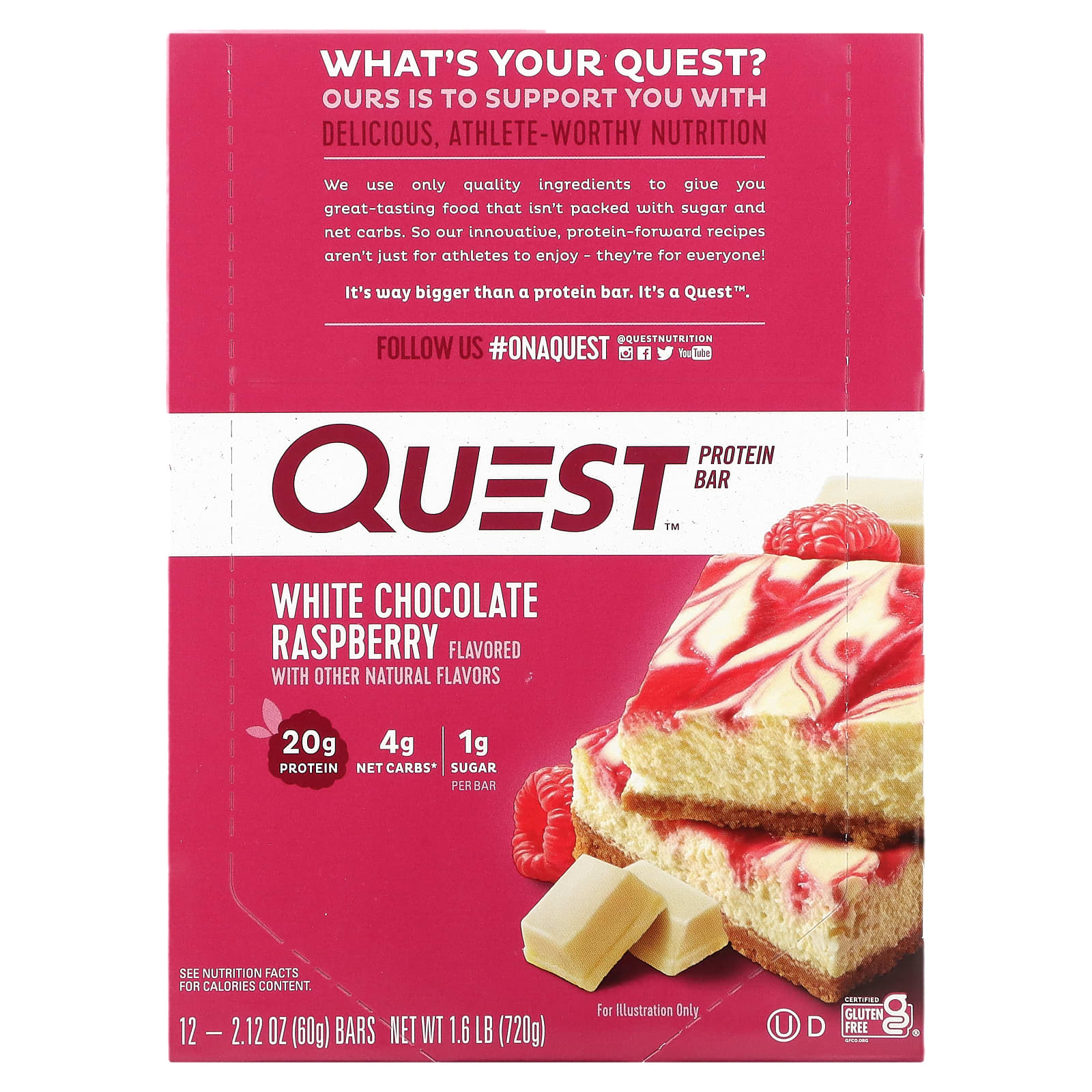 Quest Nutrition Белковый батончик Quest белый шоколад с малиной 12 батончиков 212 унц 60 г каждый 5890₽