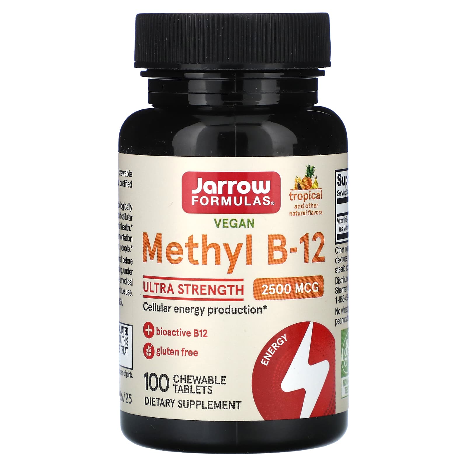 Jarrow Formulas Метил B-12 тропический 2500 мкг 100 жевательных таблеток 3590₽