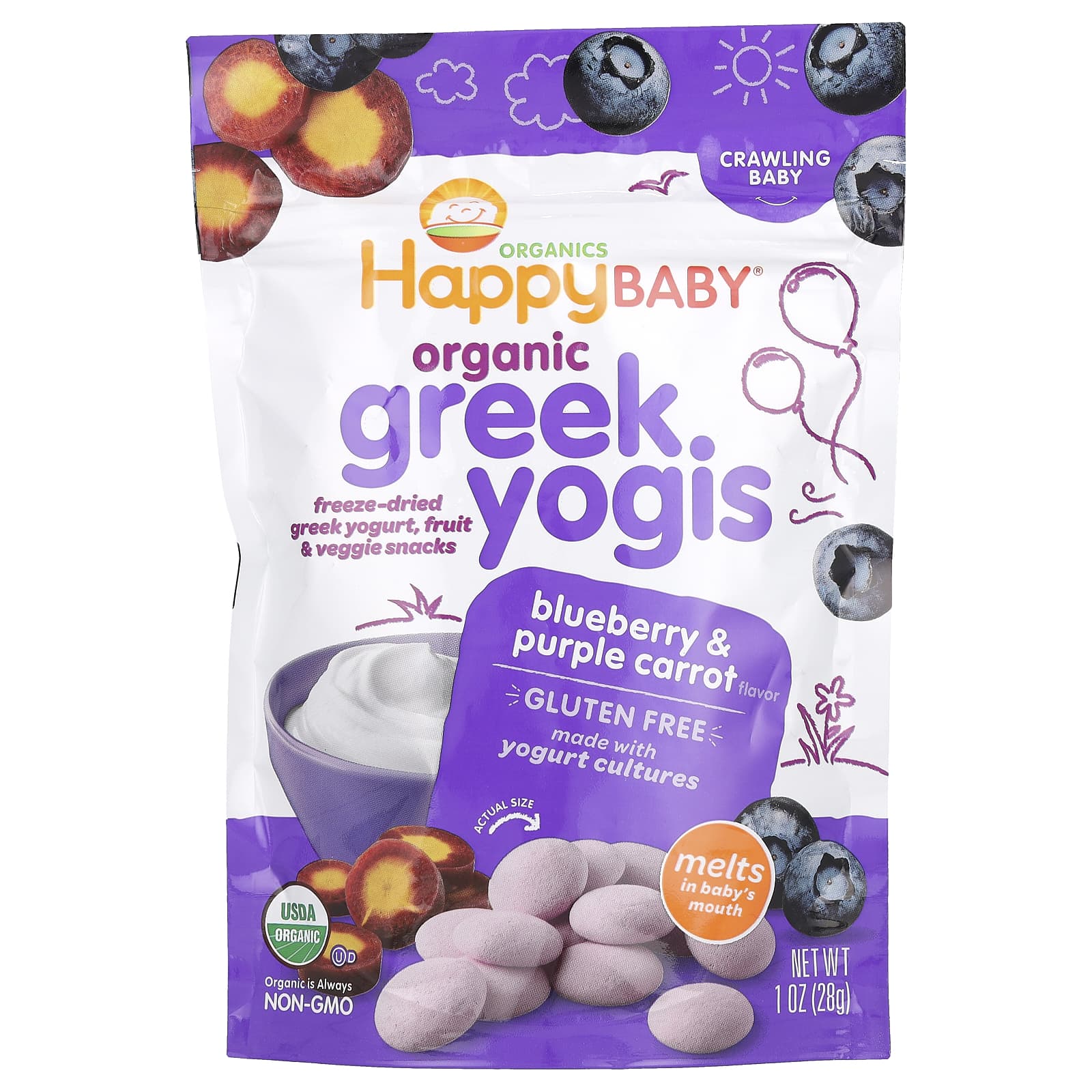 Happy Family Organics органический греческий йогурт черника и фиолетовая морковь 28 г 1 унция 1590₽